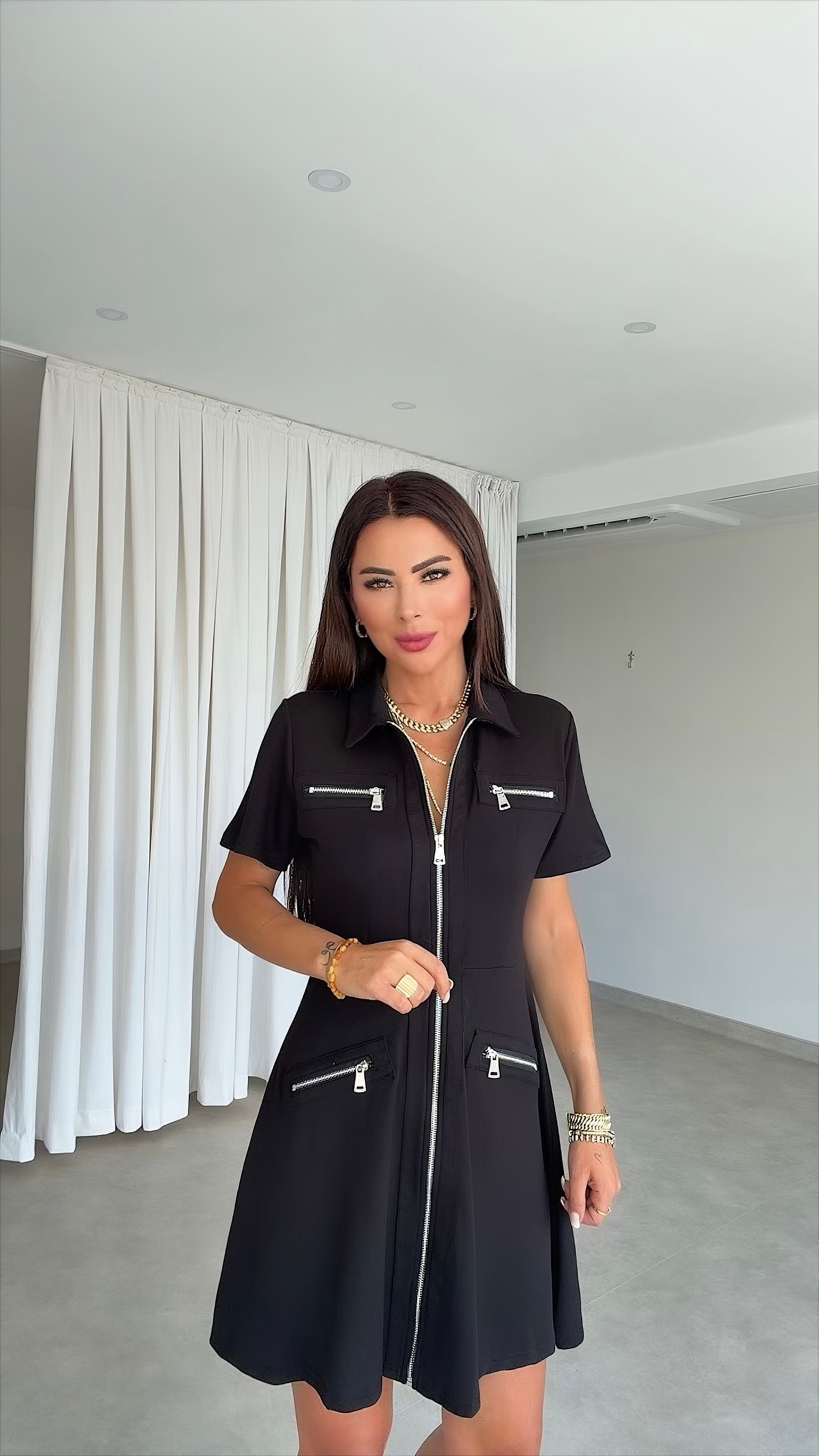 Narie Kadın Fermauar Detaylı Siyah Elbise