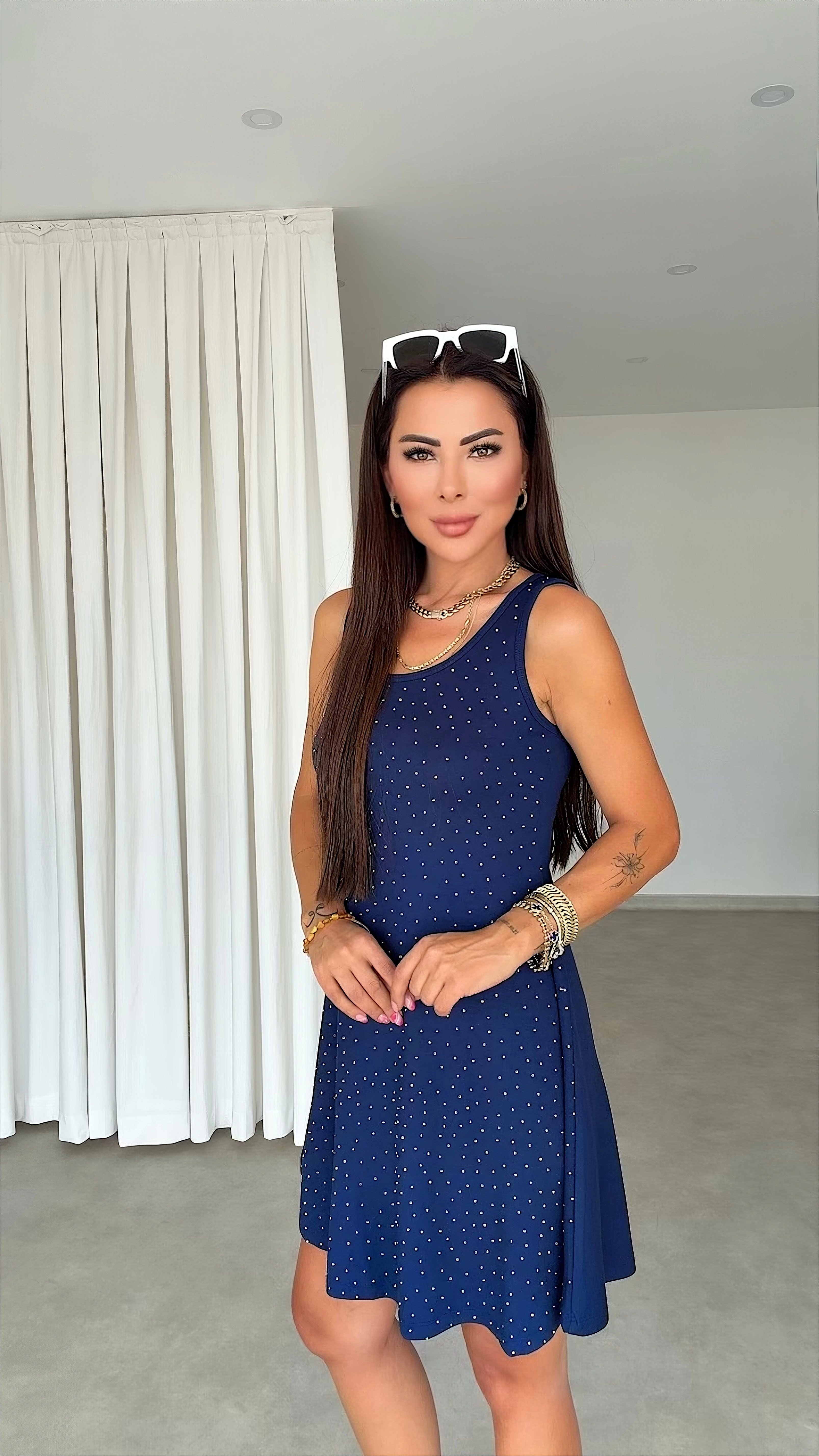 Nefi Kadın Taşlı Lacivert Elbise