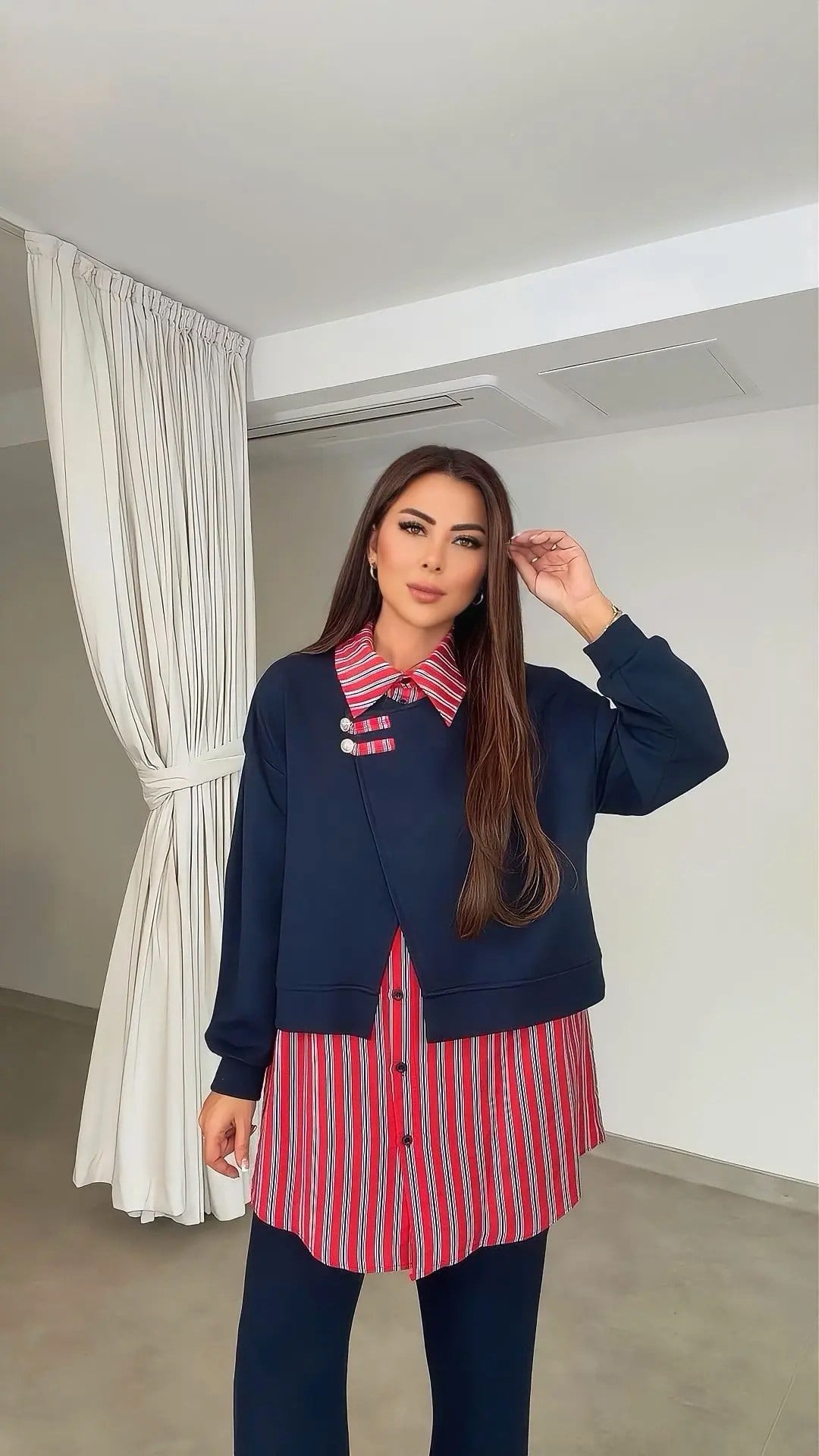 Nimo Kadın Çizgi Parça Detaylı Lacivert Takım