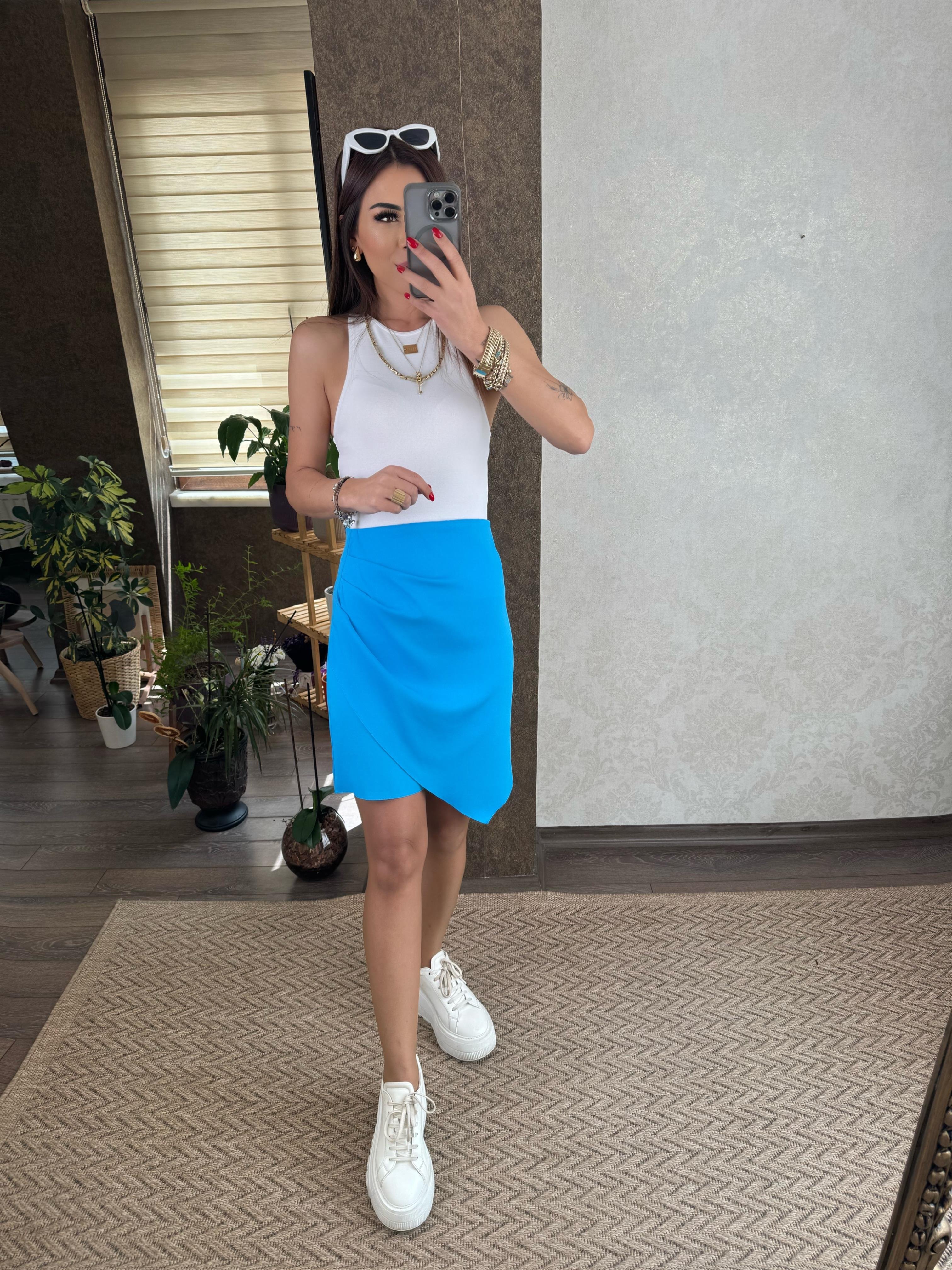 Oliva Kadın Drapeli Turkuaz  Etek
