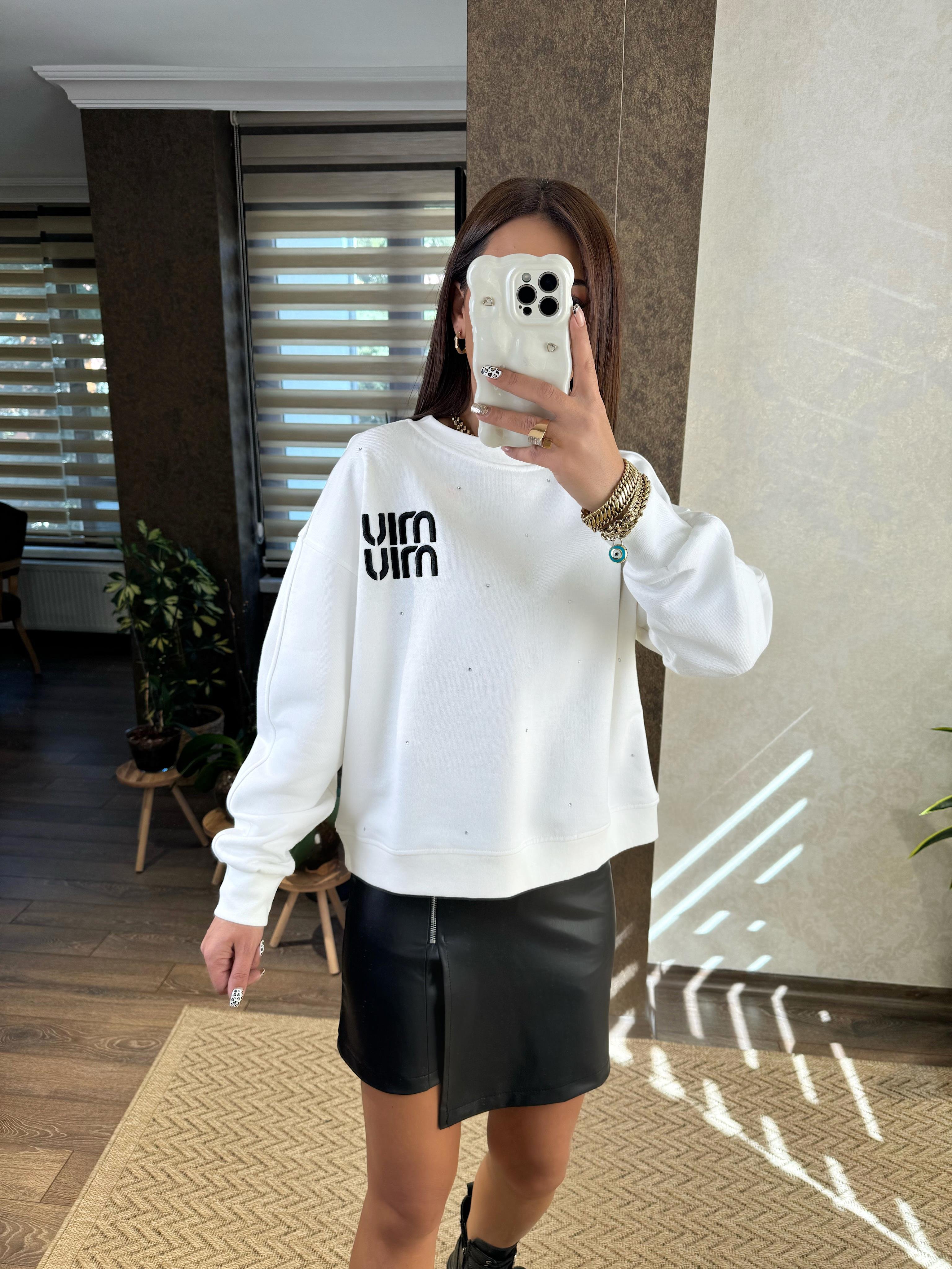 Orj Marka Beyaz Taş Detaylı Sweat