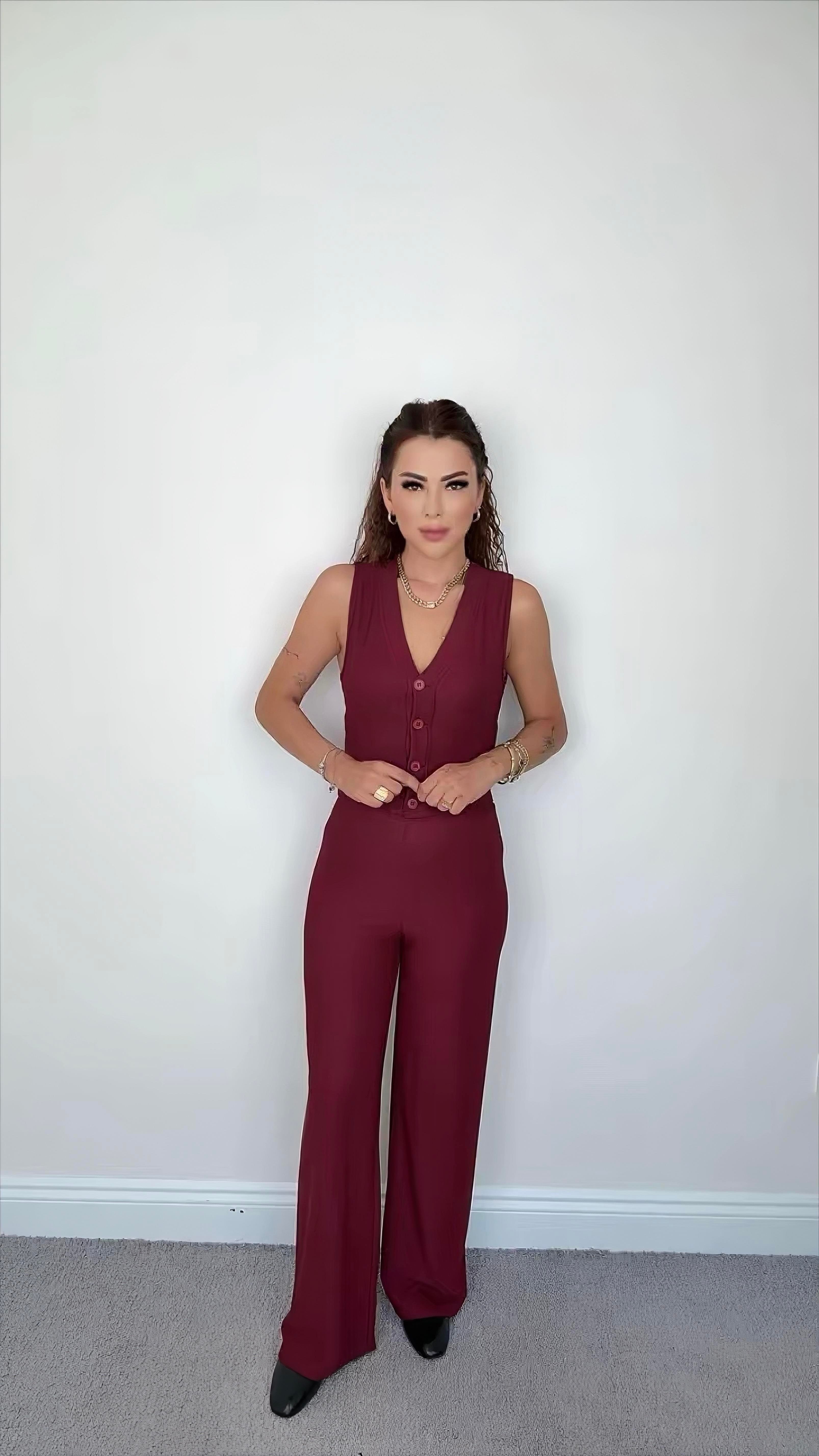 Pante Kadın Bordo Yelekli İkili Takım