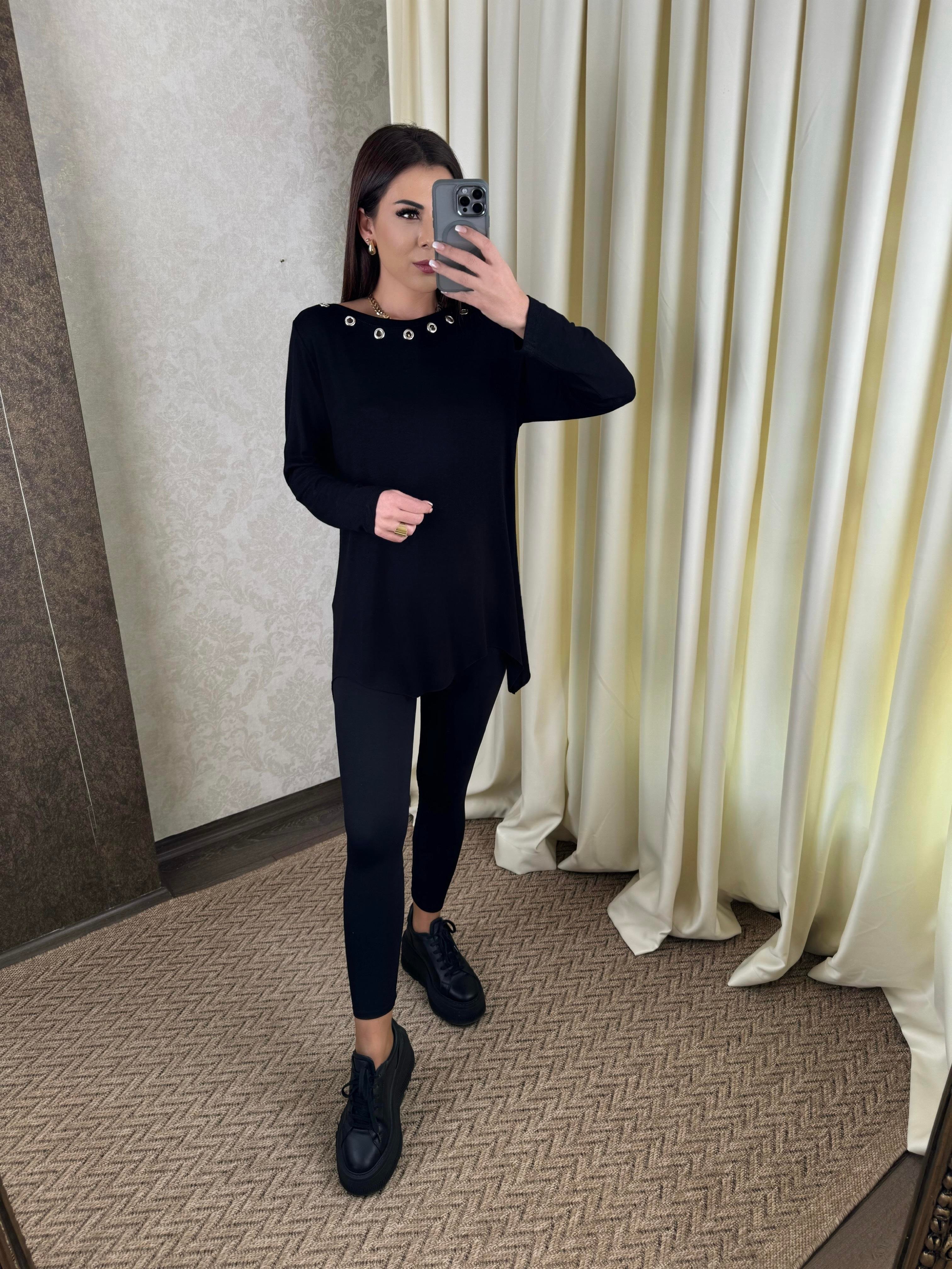 Pearl Kadın Kuşgözü Detaylı Siyah Bluz