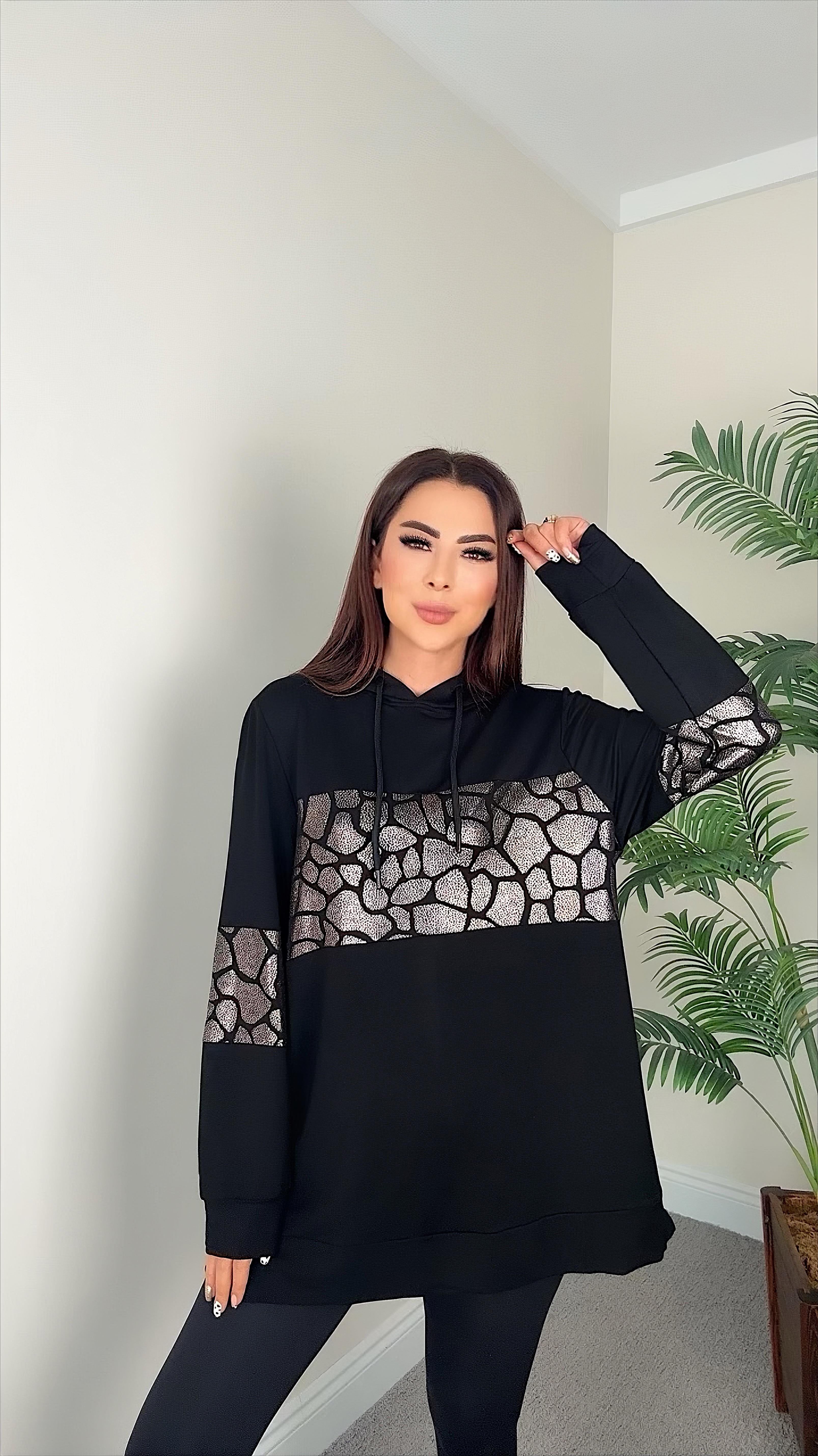 Pera Kadın Yaldızlı Siyah Tunik Sweat