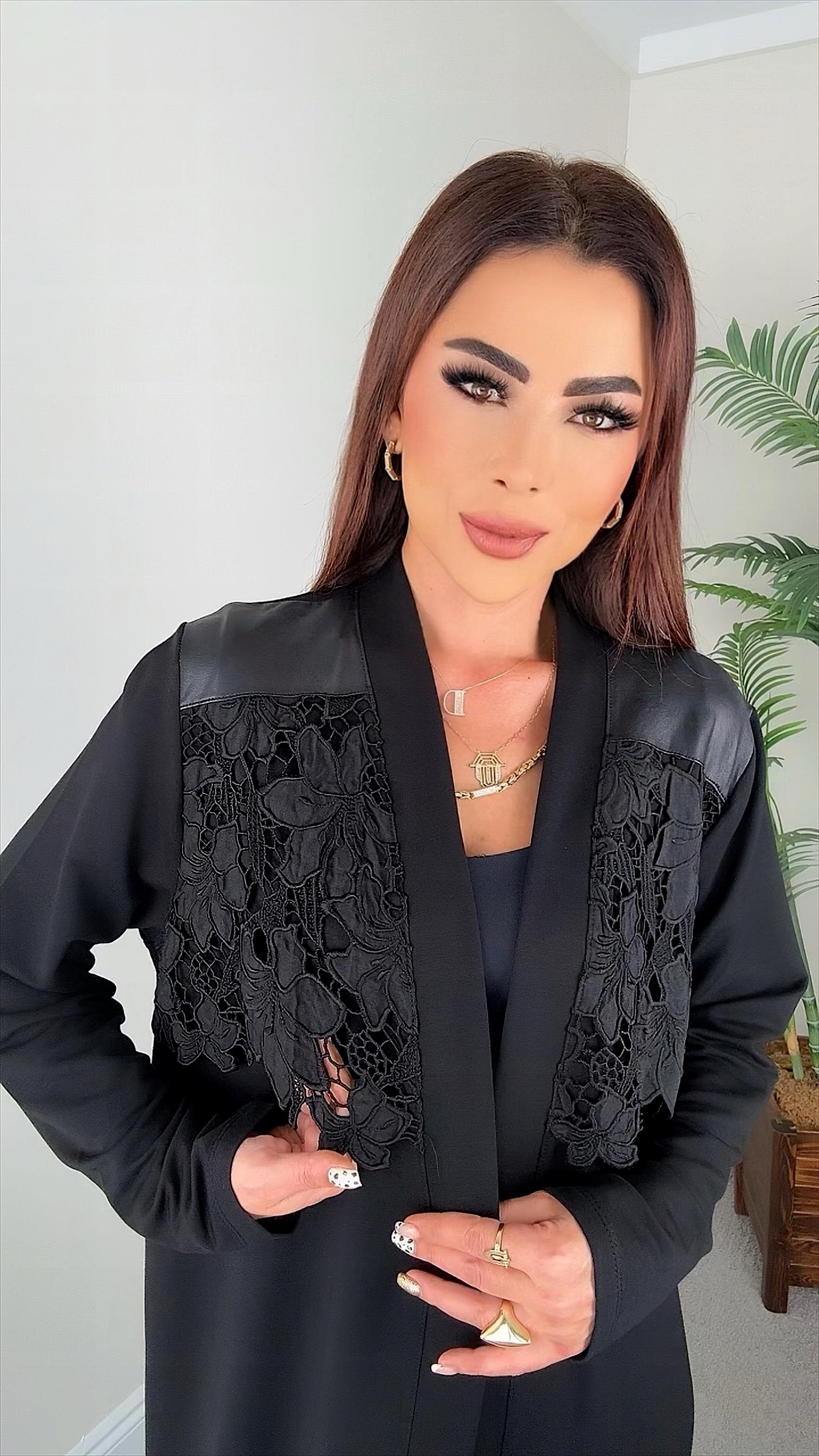 Periz Kadın Dantel ve Deri Detaylı Kadın Ceket Hırka