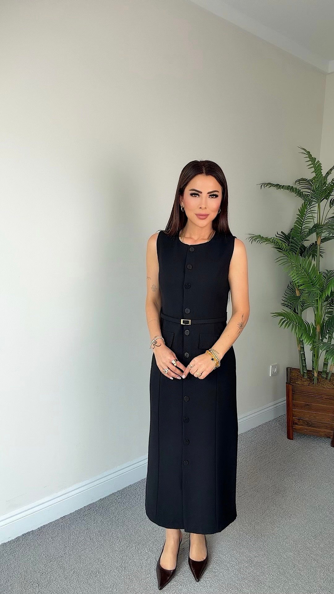 Ponte Kadın Düğmeli Maxi Boy Siyah Elbise