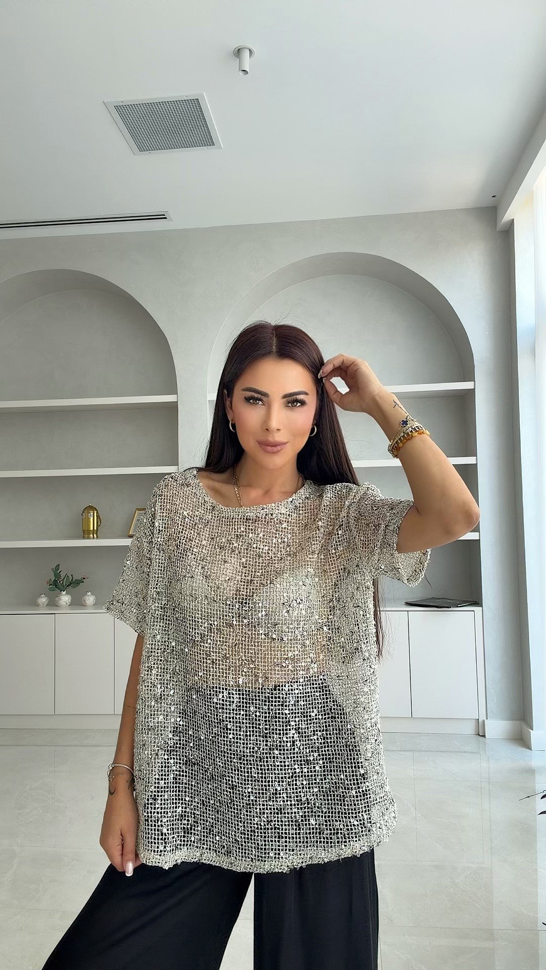 Pulin Kadın Pullu Payetli Bej Bluz