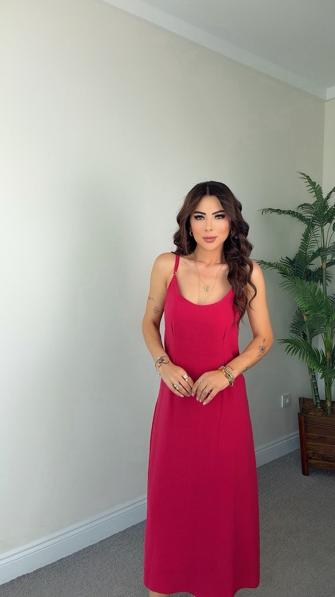 Qena Kadın Gömlekli İp Askılı Pembe Elbise Takım