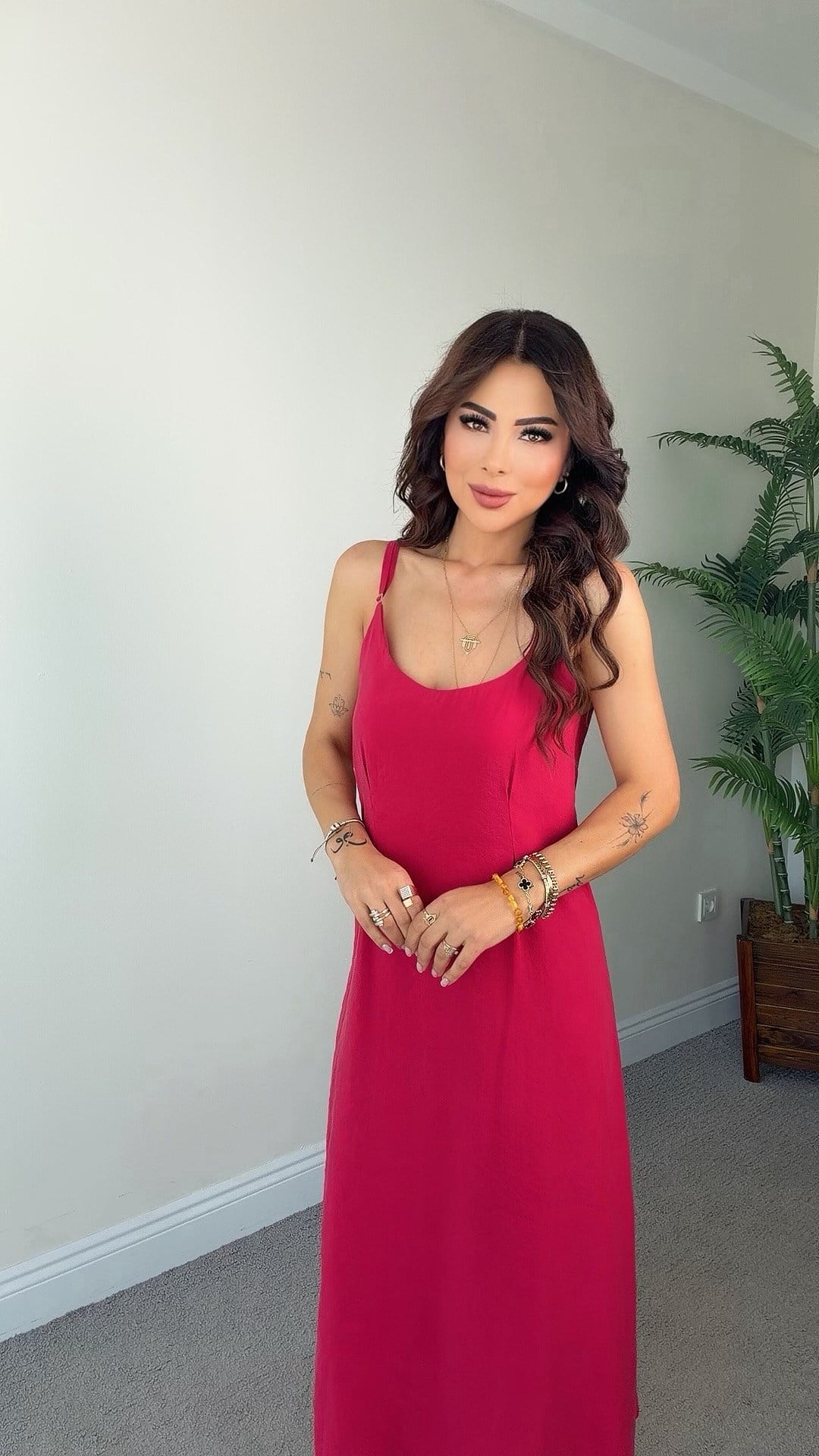 Qena Kadın Gömlekli İp Askılı Pembe Elbise Takım