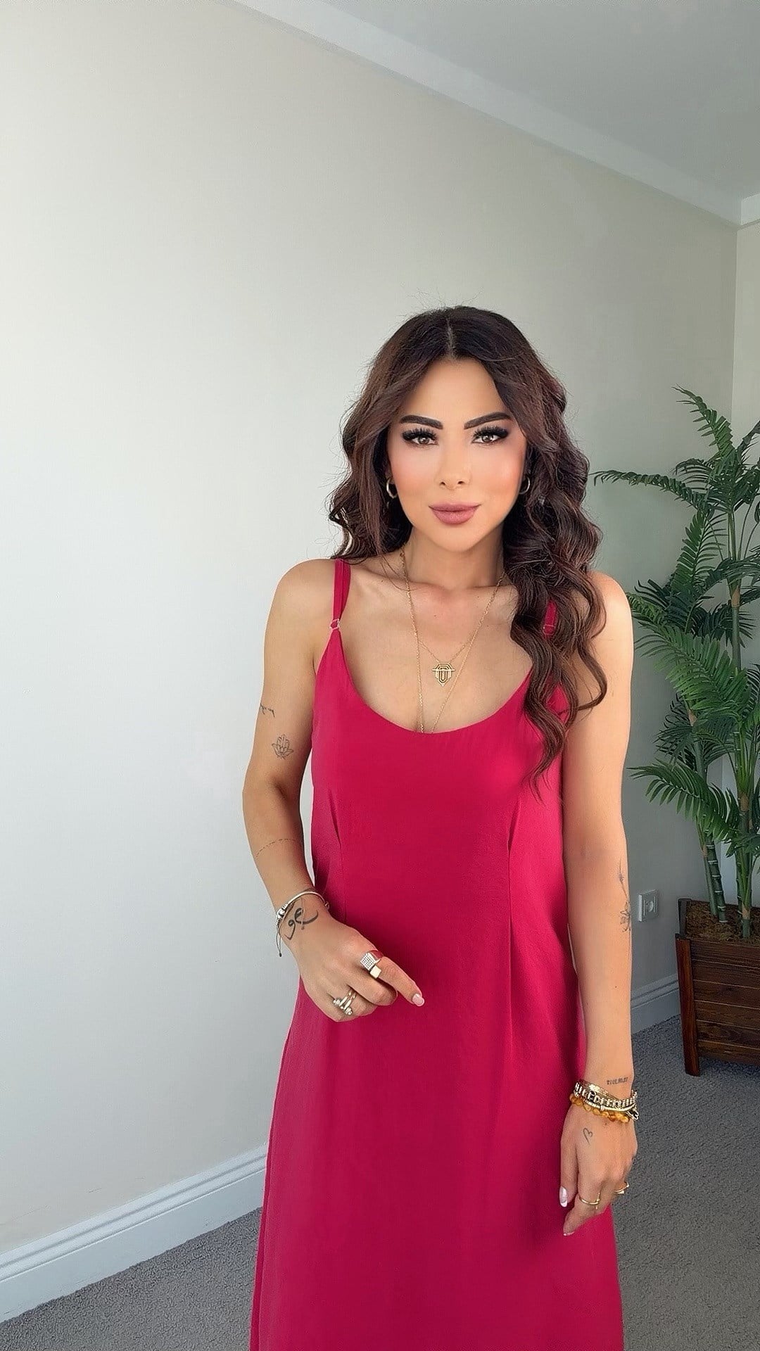 Qena Kadın Gömlekli İp Askılı Pembe Elbise Takım