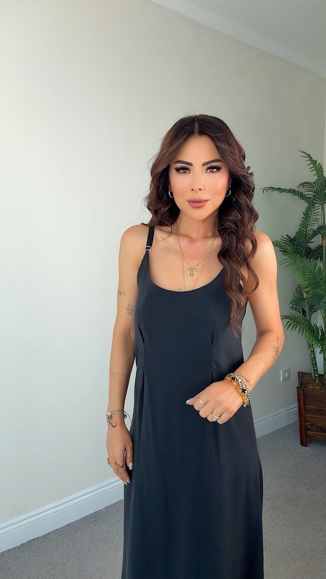 Qena Kadın Gömlekli İp Askılı Siyah Elbise Takım