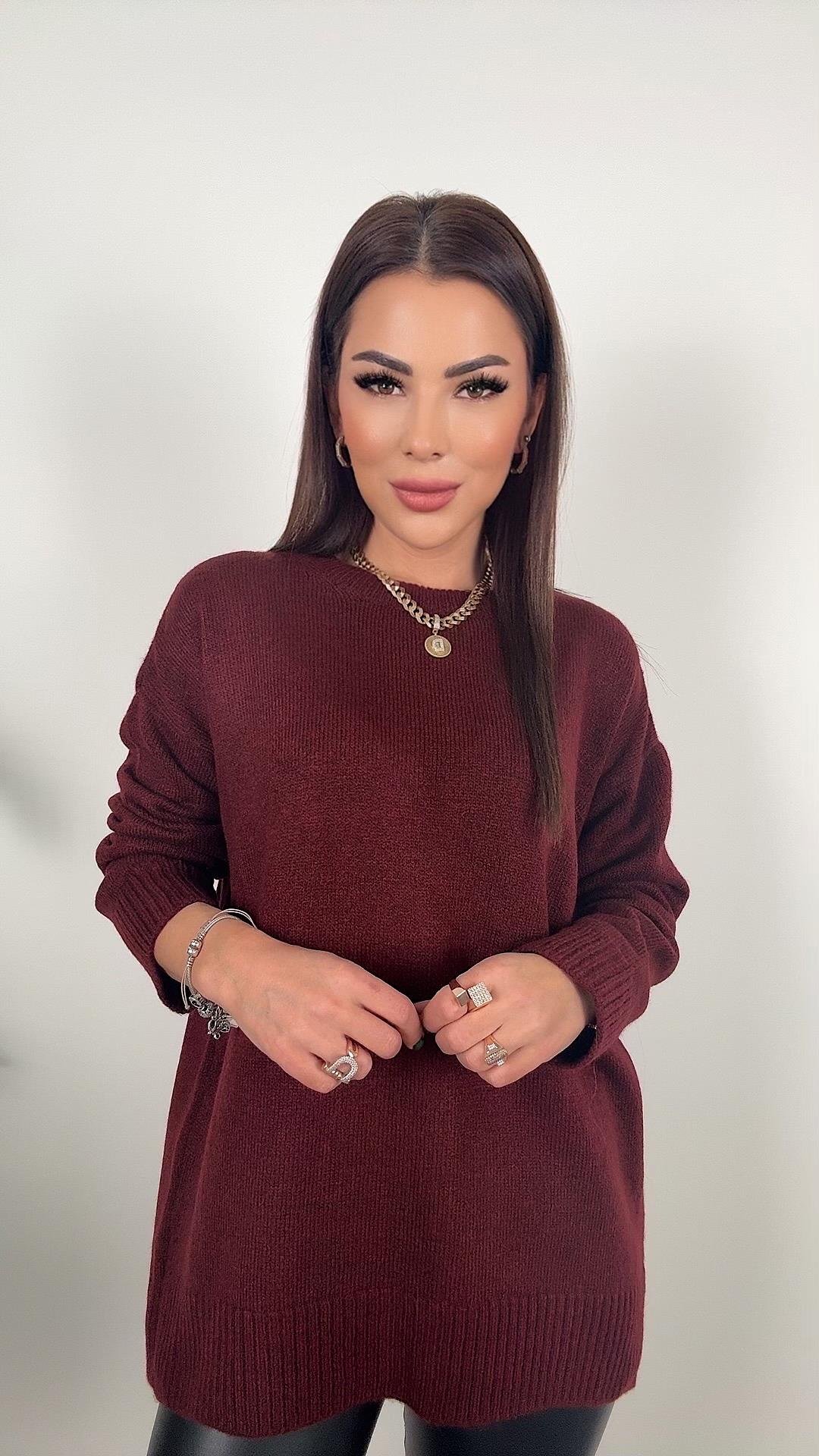 Raje Kadın Sıfır Yaka Bordo Kazak