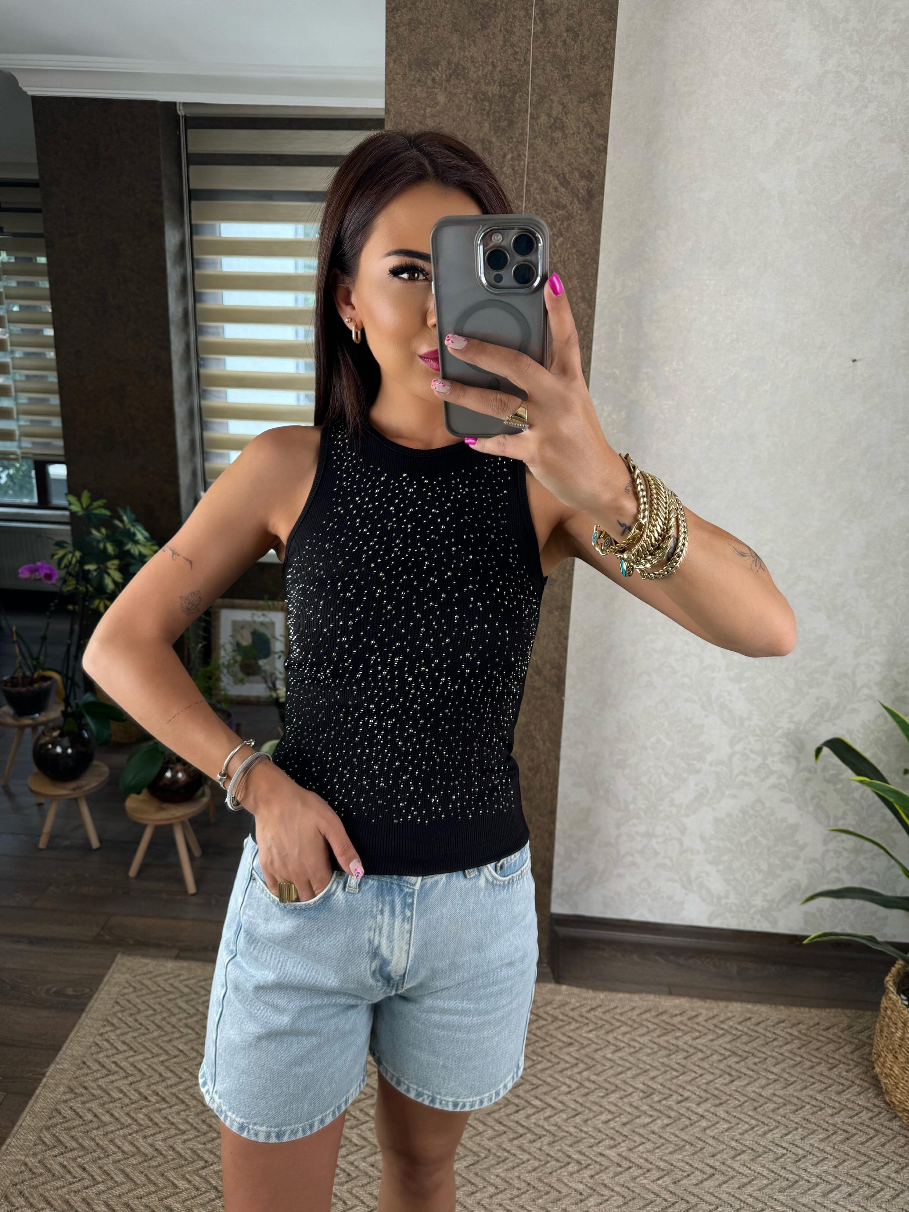Raven Kadın Taş Detaylı Siyah Atlet