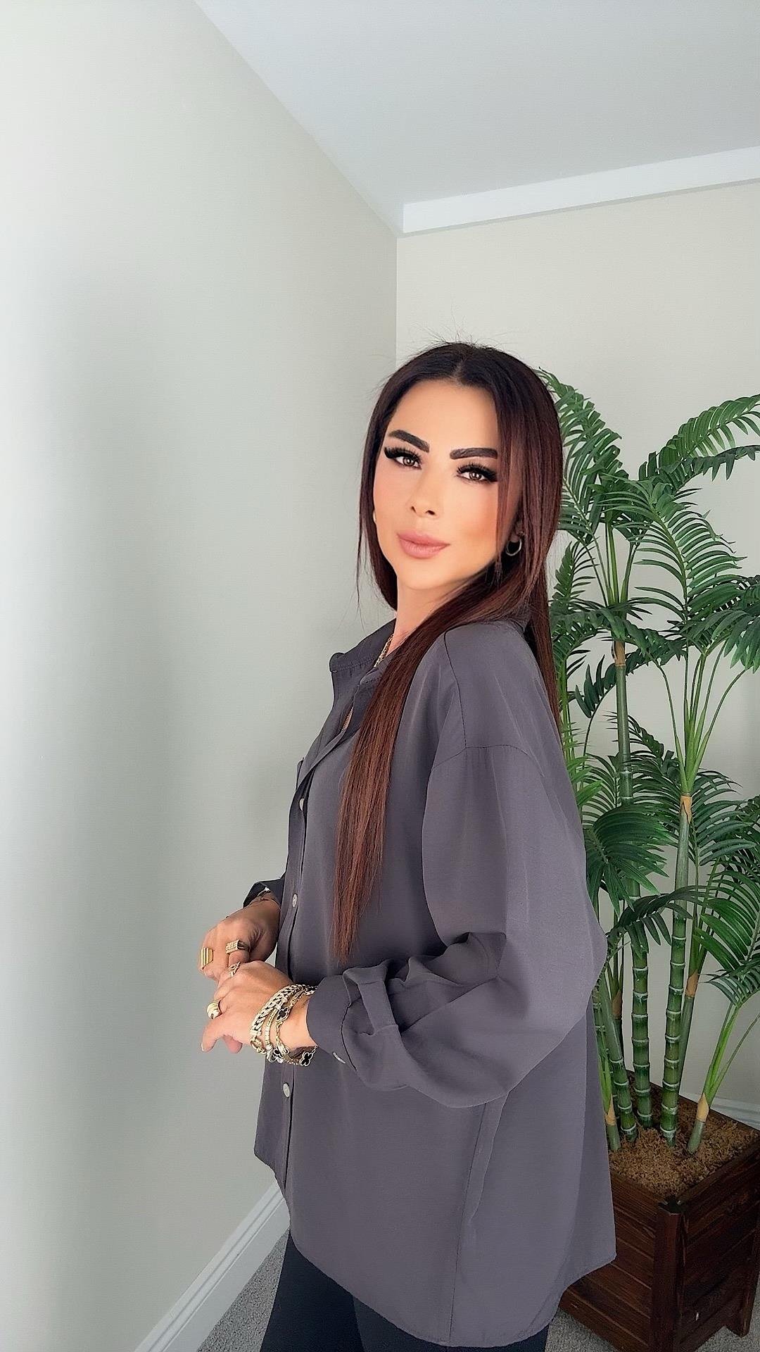 Robe Kadın Tek Cepli Oversize Antasit Gömlek
