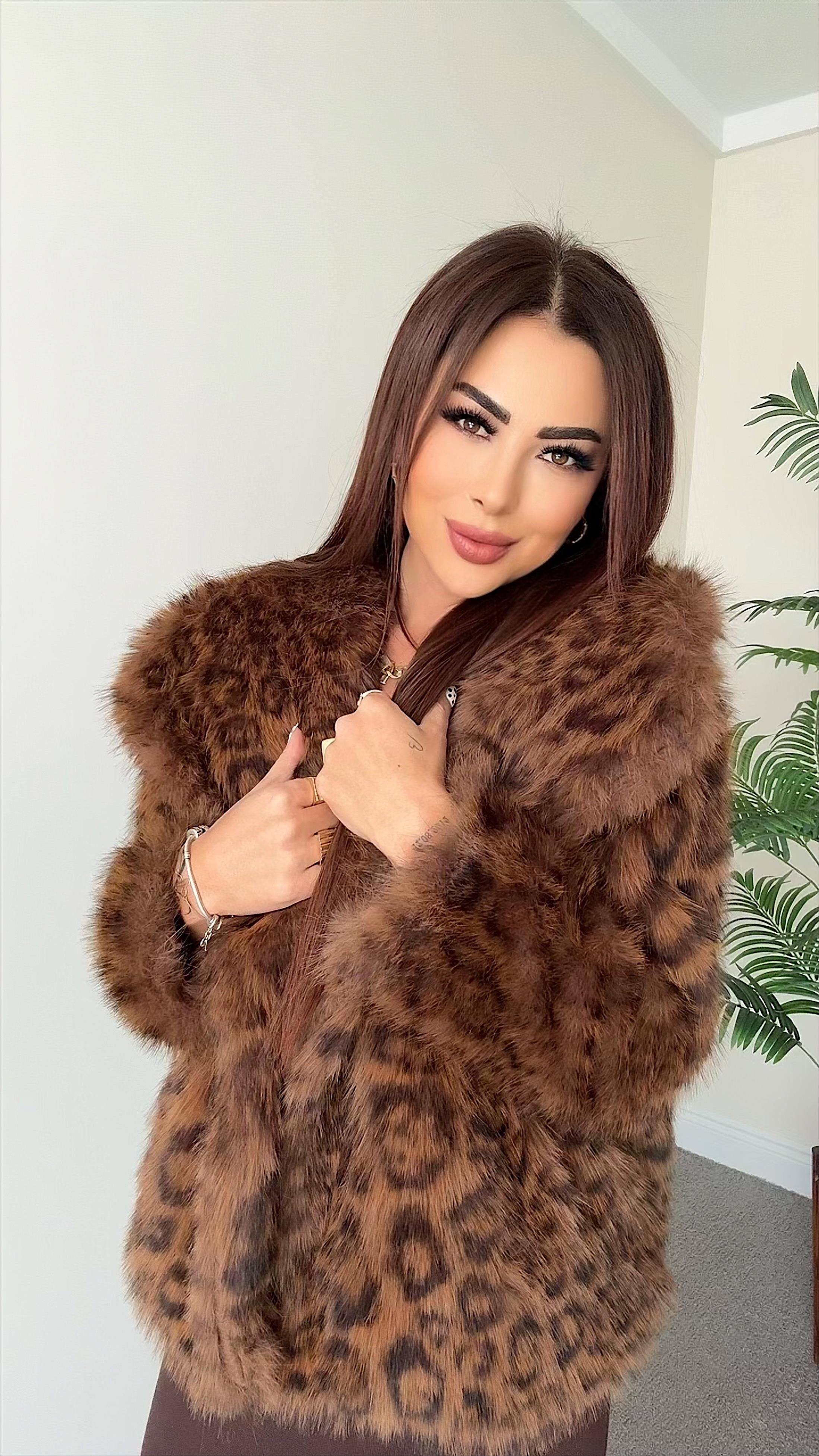 Sambu Kadın Leopar Desenli Kahverengi Kürk