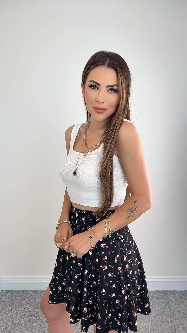 Samy Kadın Çiçek Desenli Siyah Şort Etek