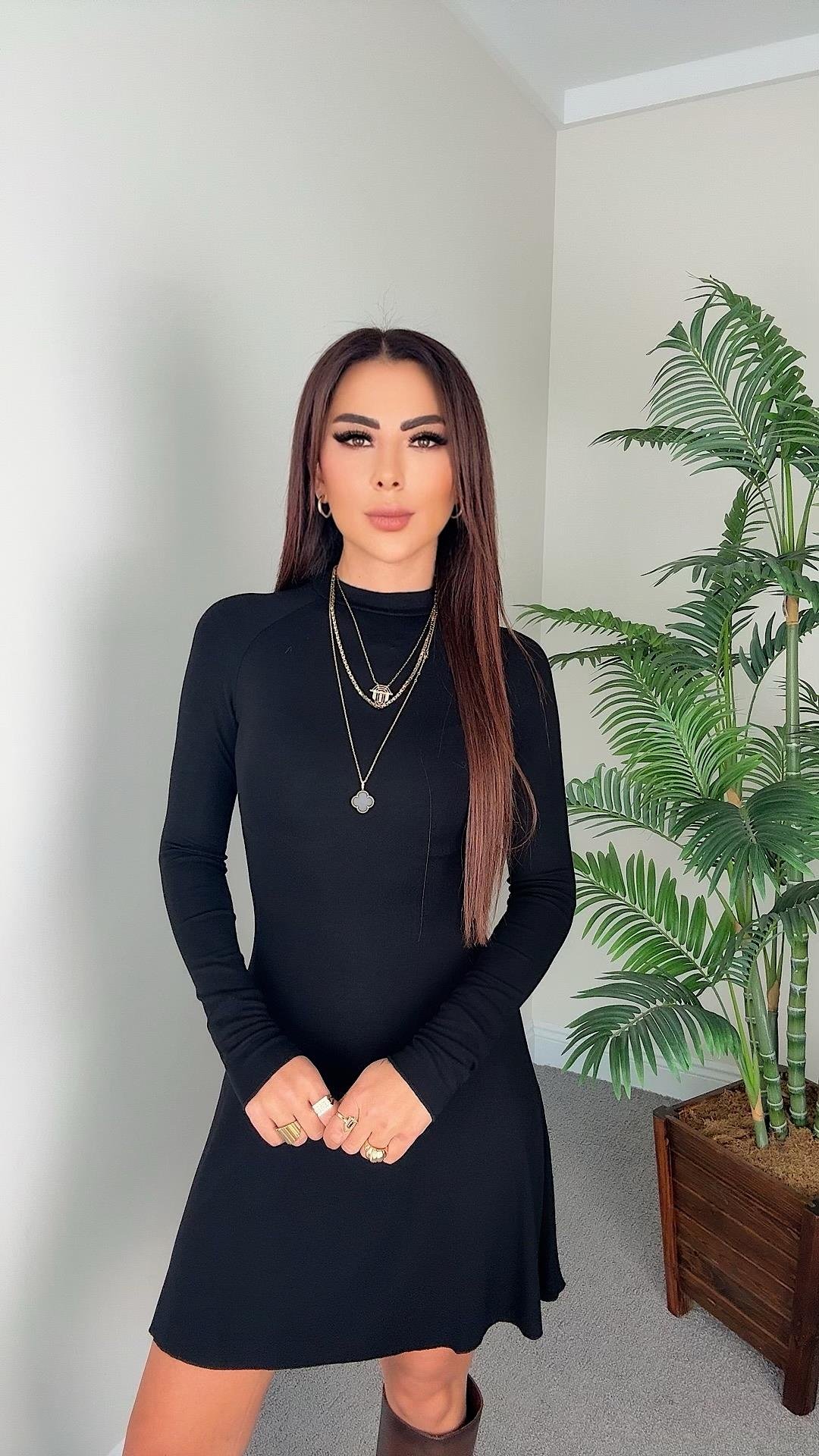 Sandra Kadın Sıfır Yaka Siyah Elbise