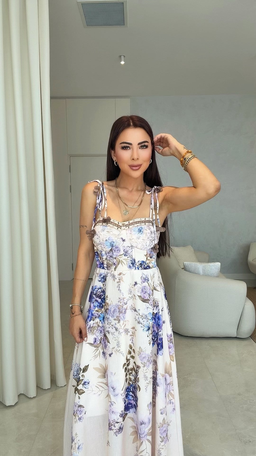 Simo Kadın Çiçek Desenli Maxi Boy Elbise