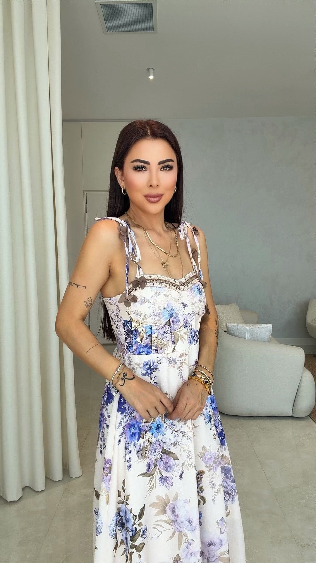 Simo Kadın Çiçek Desenli Maxi Boy Elbise