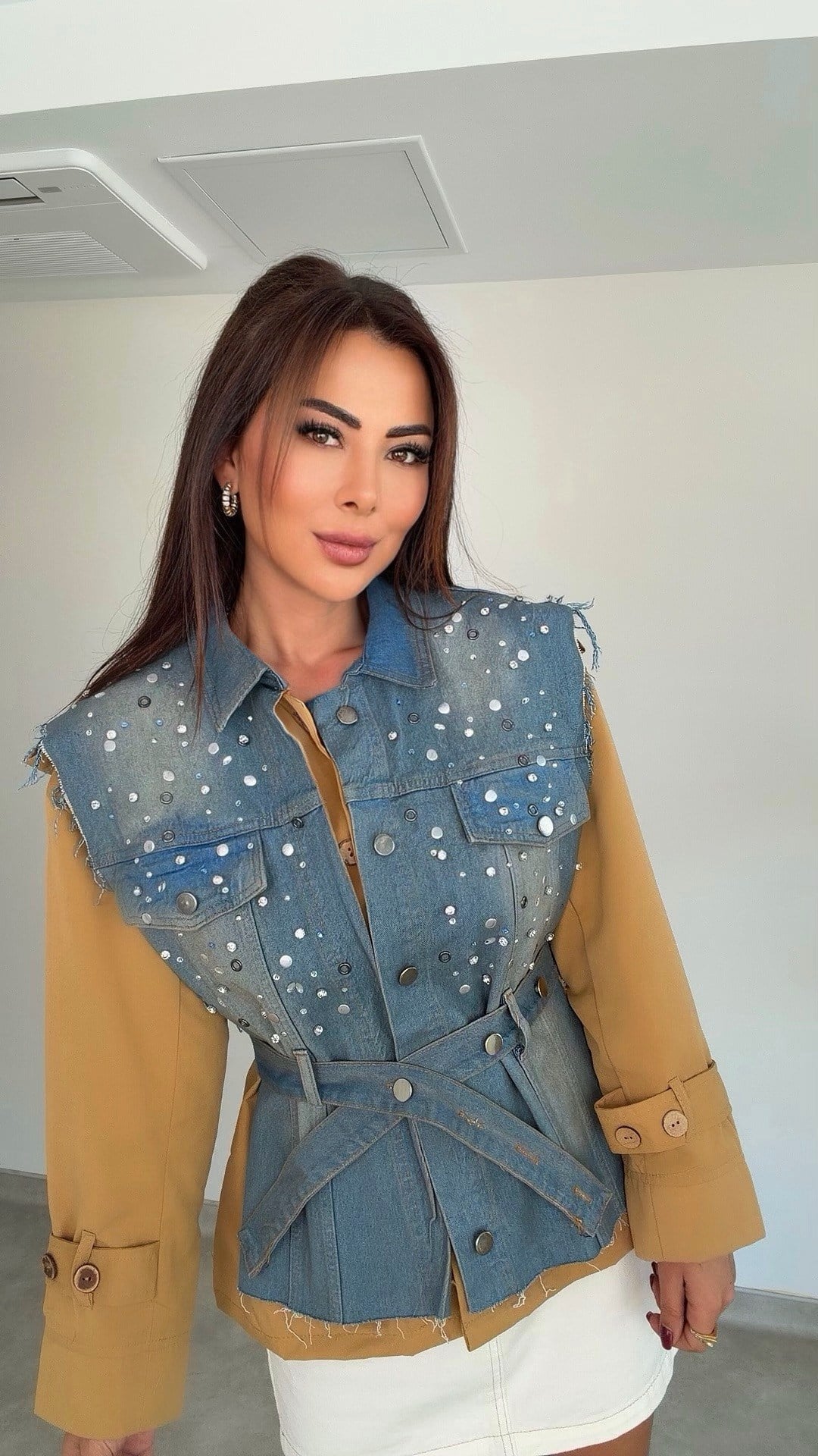 Tarlina Taşlı Kadın Kot Trenç Ceket