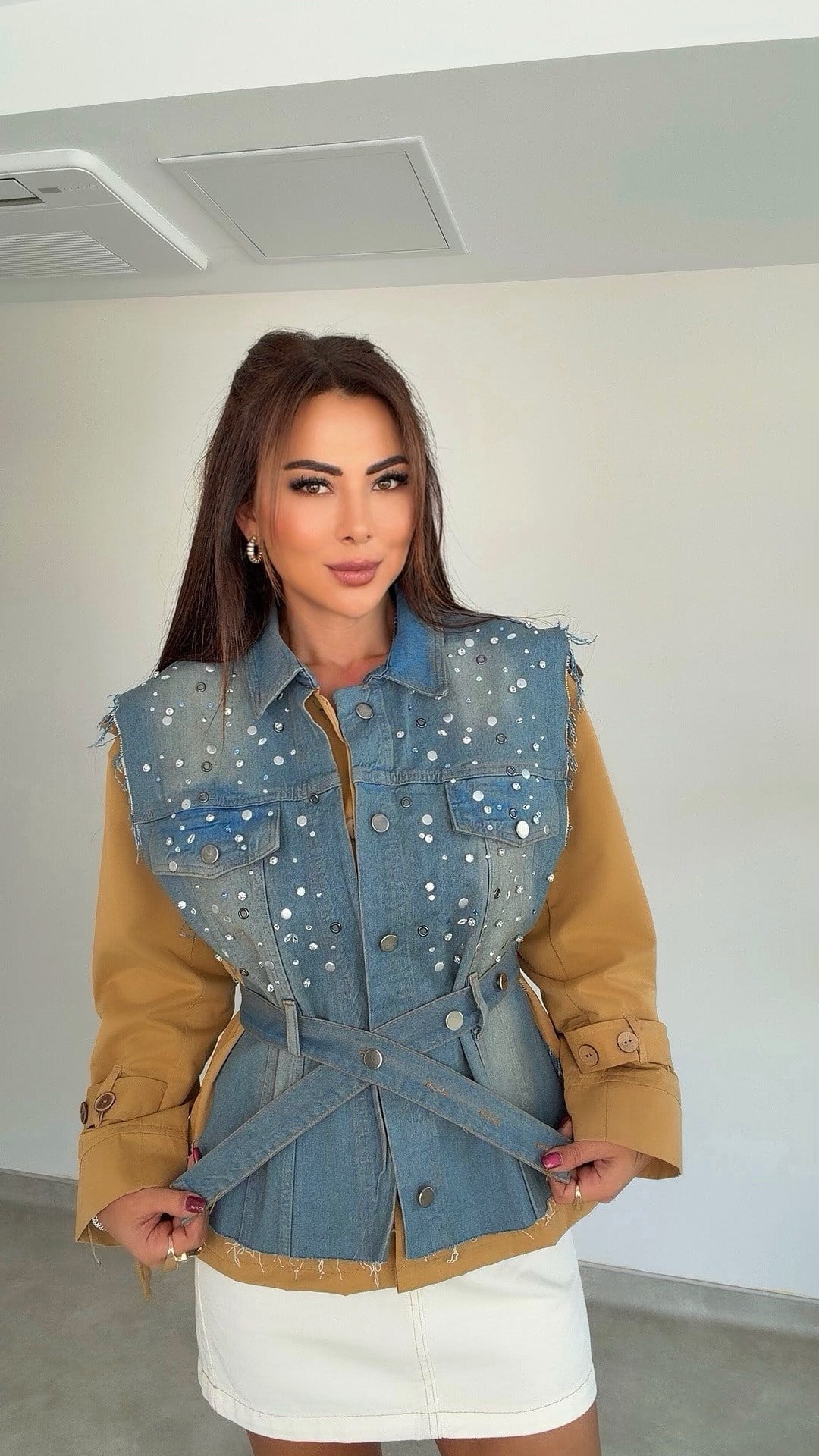 Tarlina Taşlı Kadın Kot Trenç Ceket