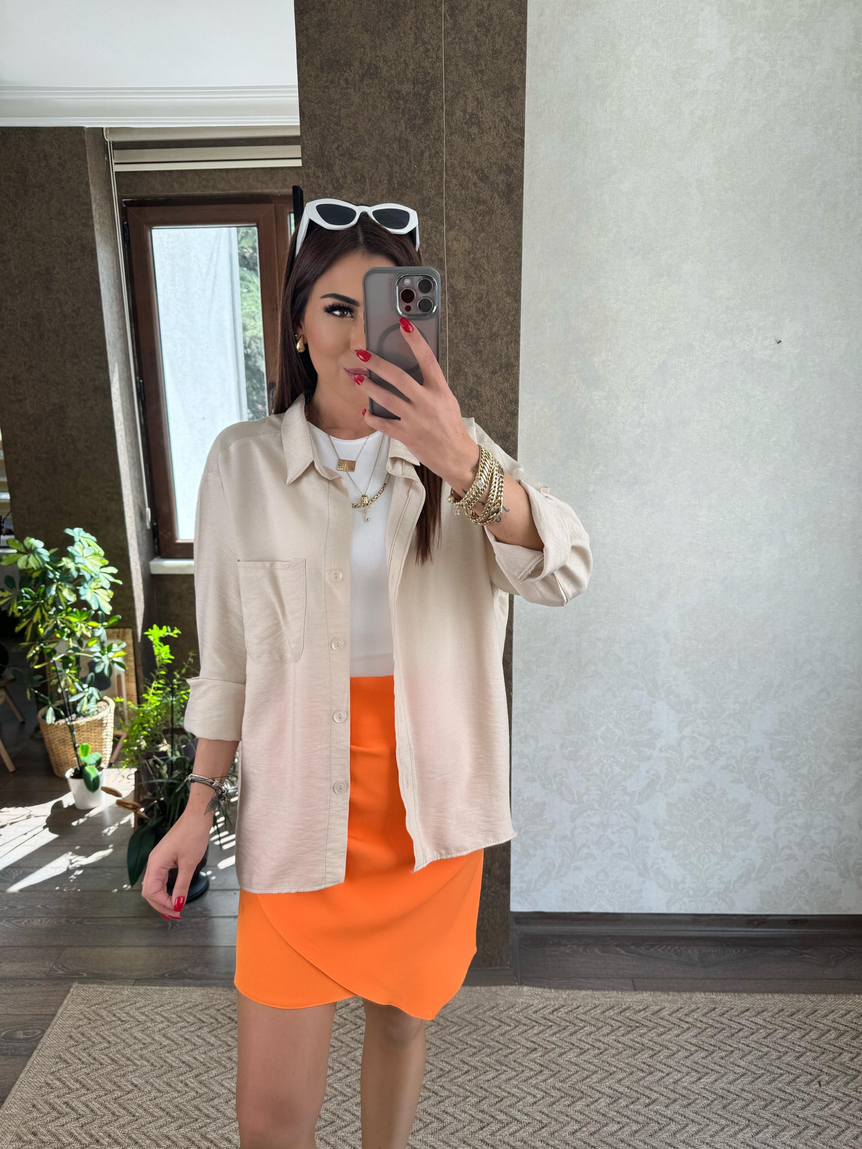 Teray Kadın Oversize Bej Gömlek