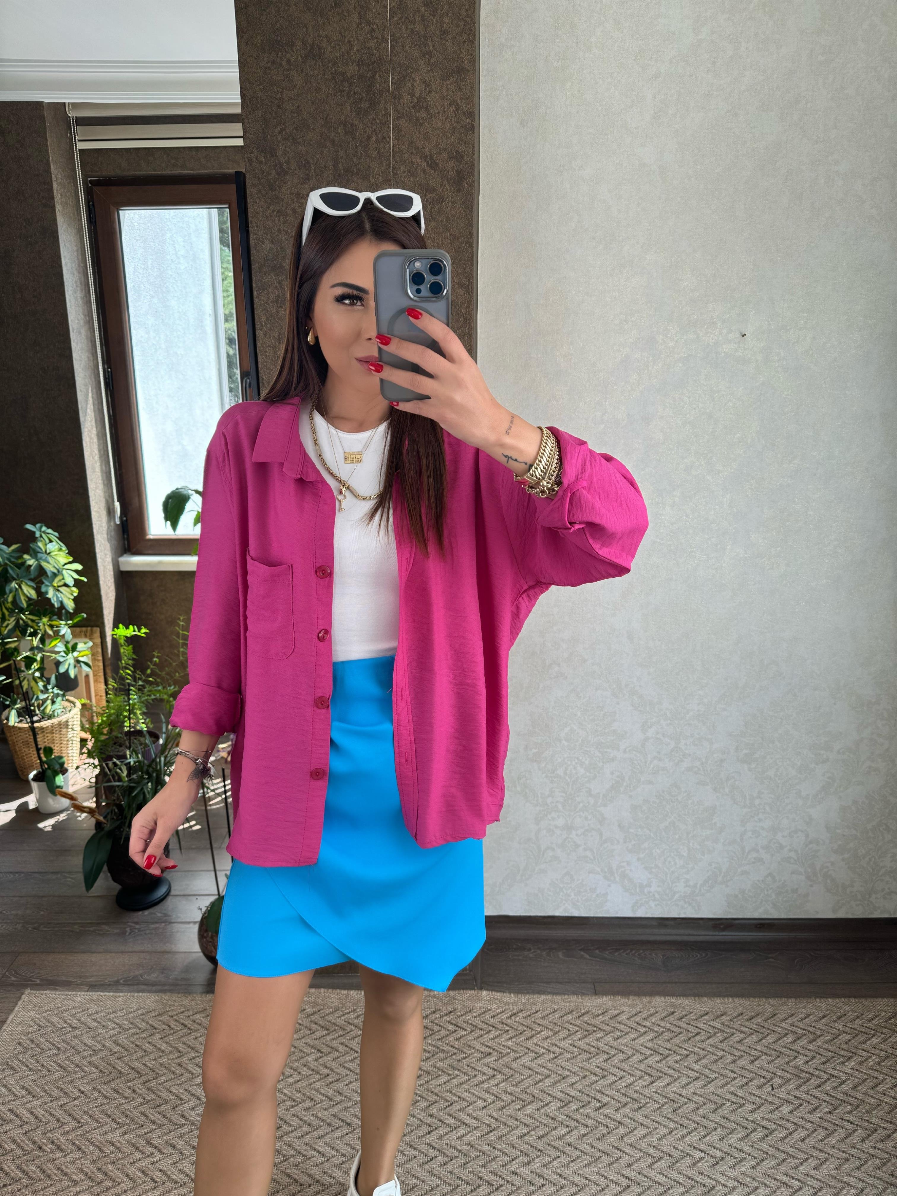 Teray Kadın Oversize Pembe Gömlek