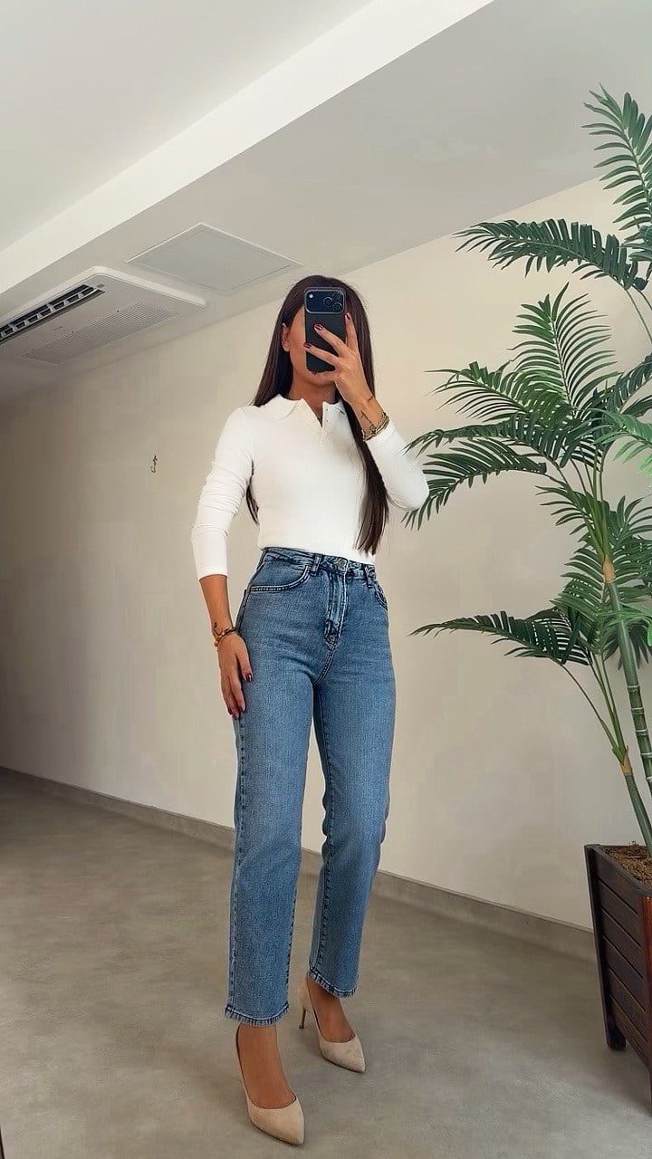 Tuni Kadın Yüksek Bel Mavi Jean