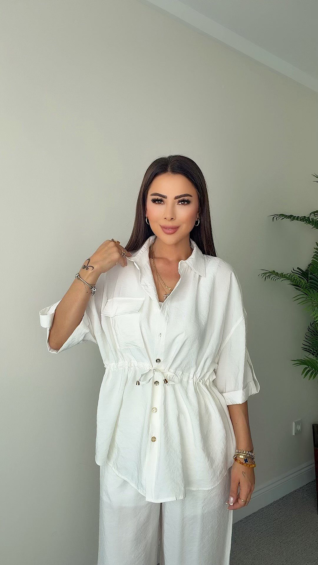 Tunna Kadın Tünel Detaylı Beyaz Takım