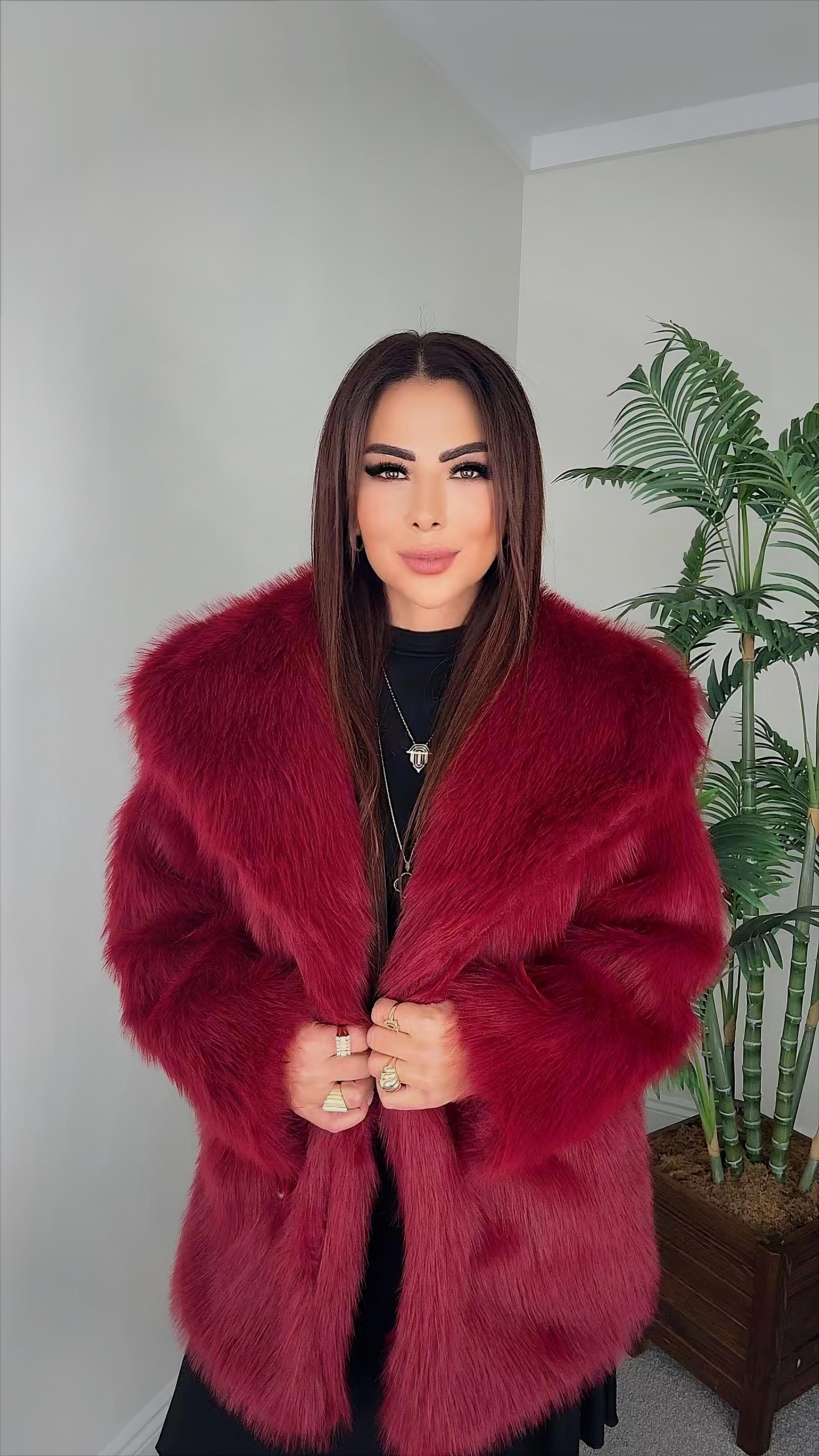 Veronica Kadın Geniş Yaka Bordo Kürk