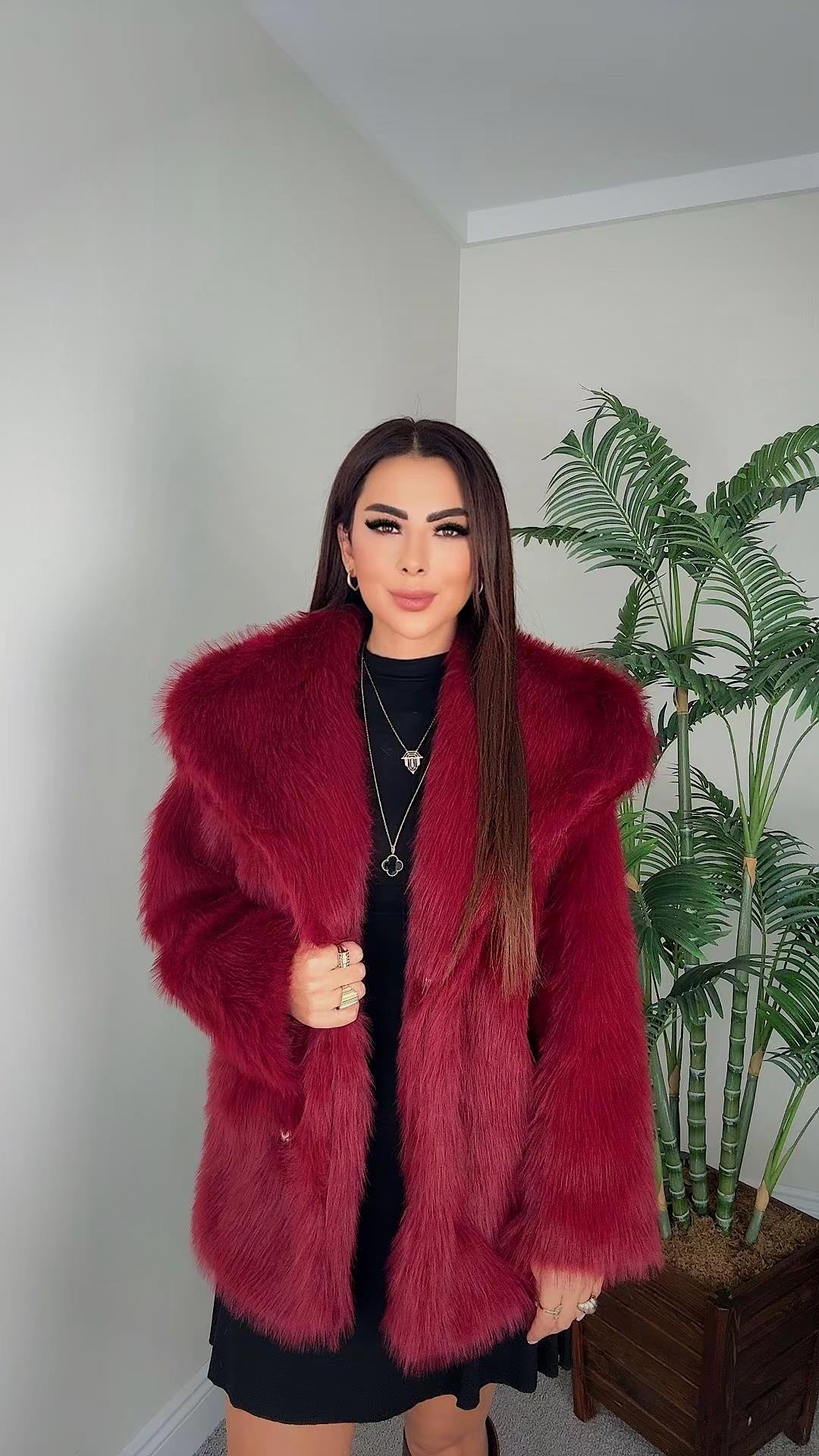Veronica Kadın Geniş Yaka Bordo Kürk