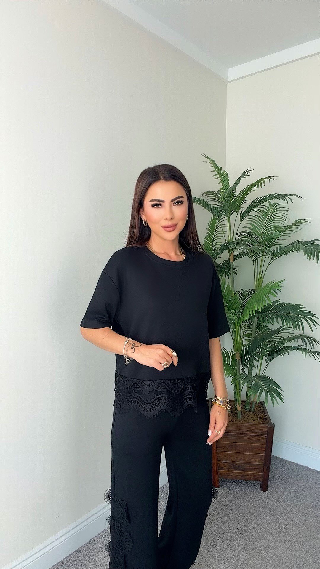 Xanna Kadın Dantel Detaylı Siyah İkili Takım