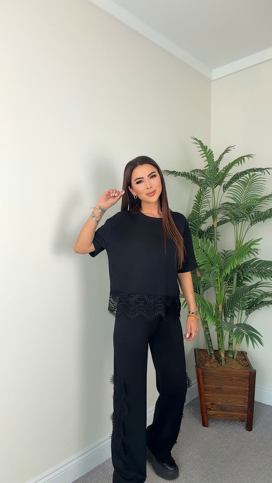 Xanna Kadın Dantel Detaylı Siyah İkili Takım