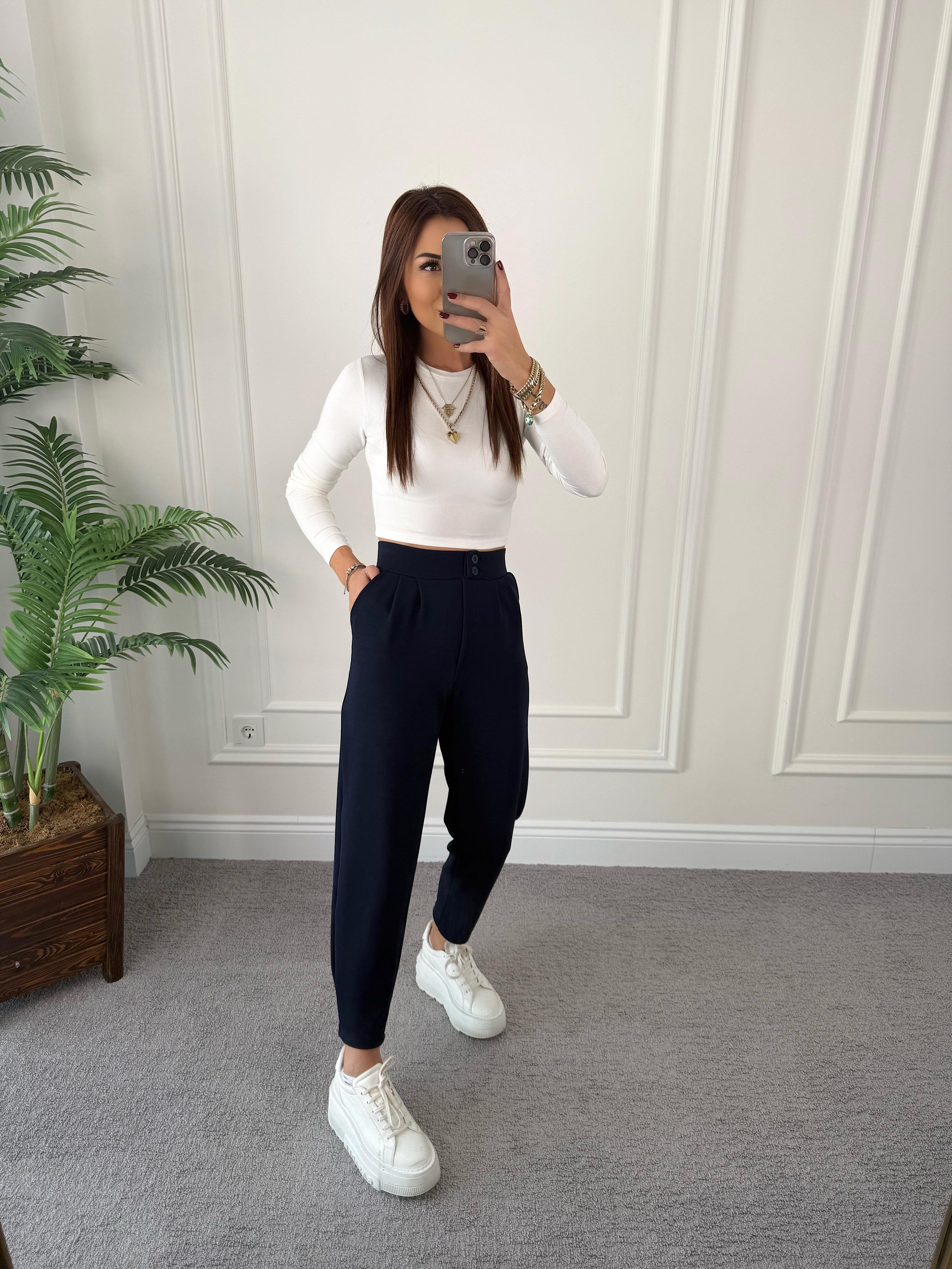 Yüksek Bel Havuç Model Lacivert  Pantolon
