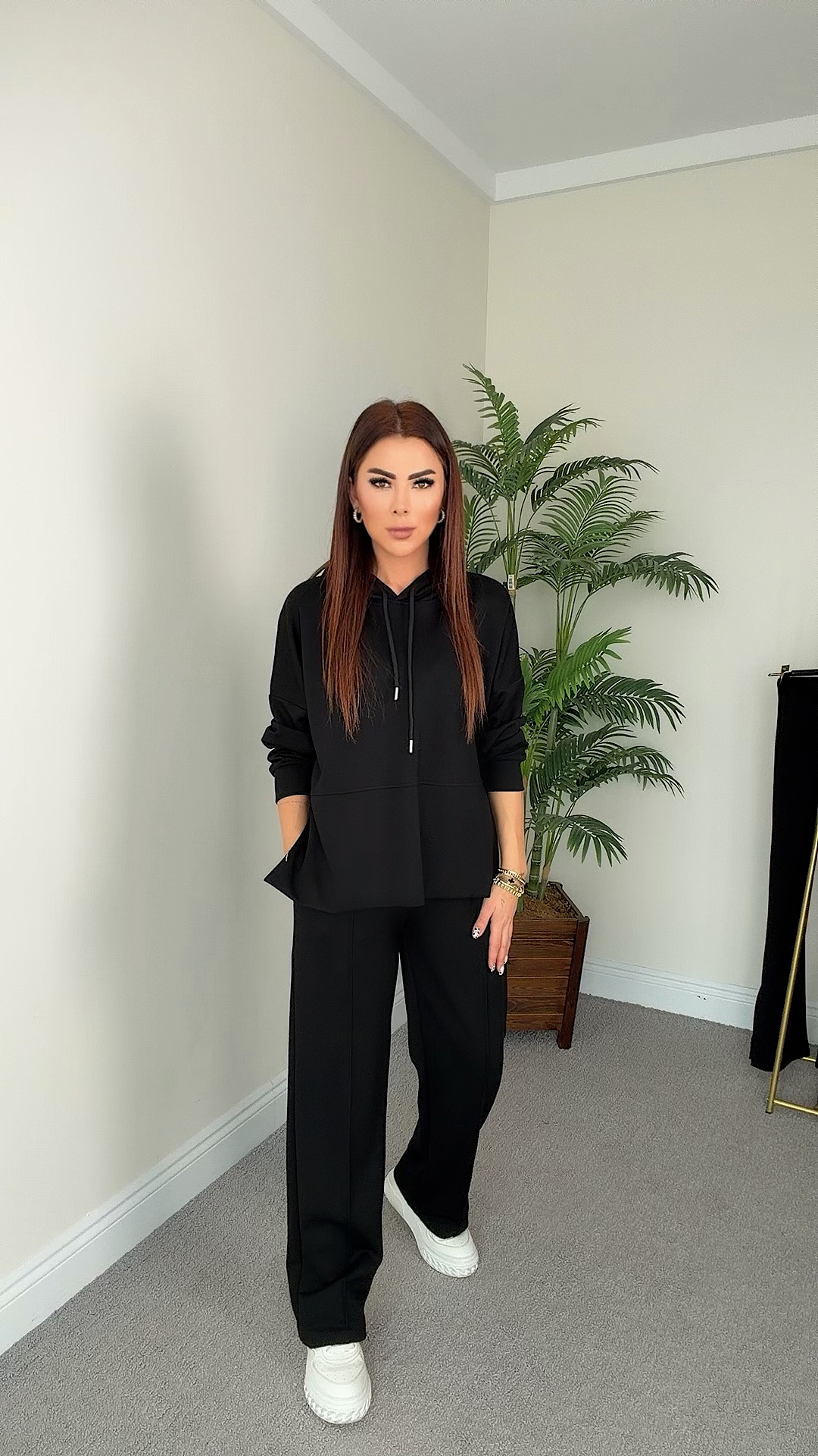 Zayden Kadın Kapüşonlu Basic Siyah Takım
