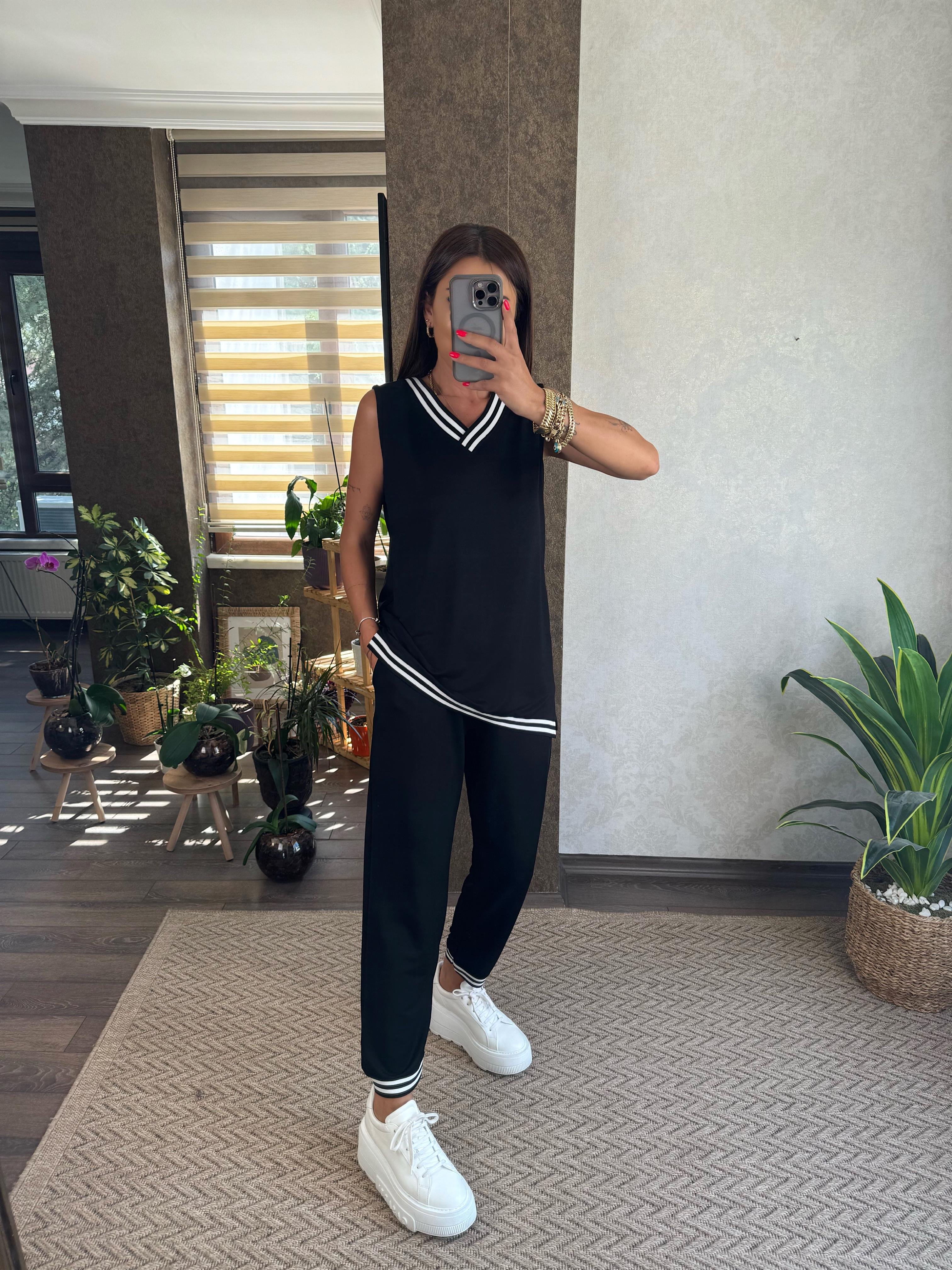 Zile Kadın V Yaka Ribana Geçişli İkili Takım