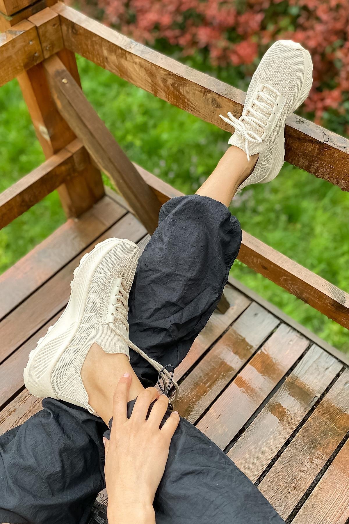 Apel Bej Triko Sneakers Kadın Ayakkabı