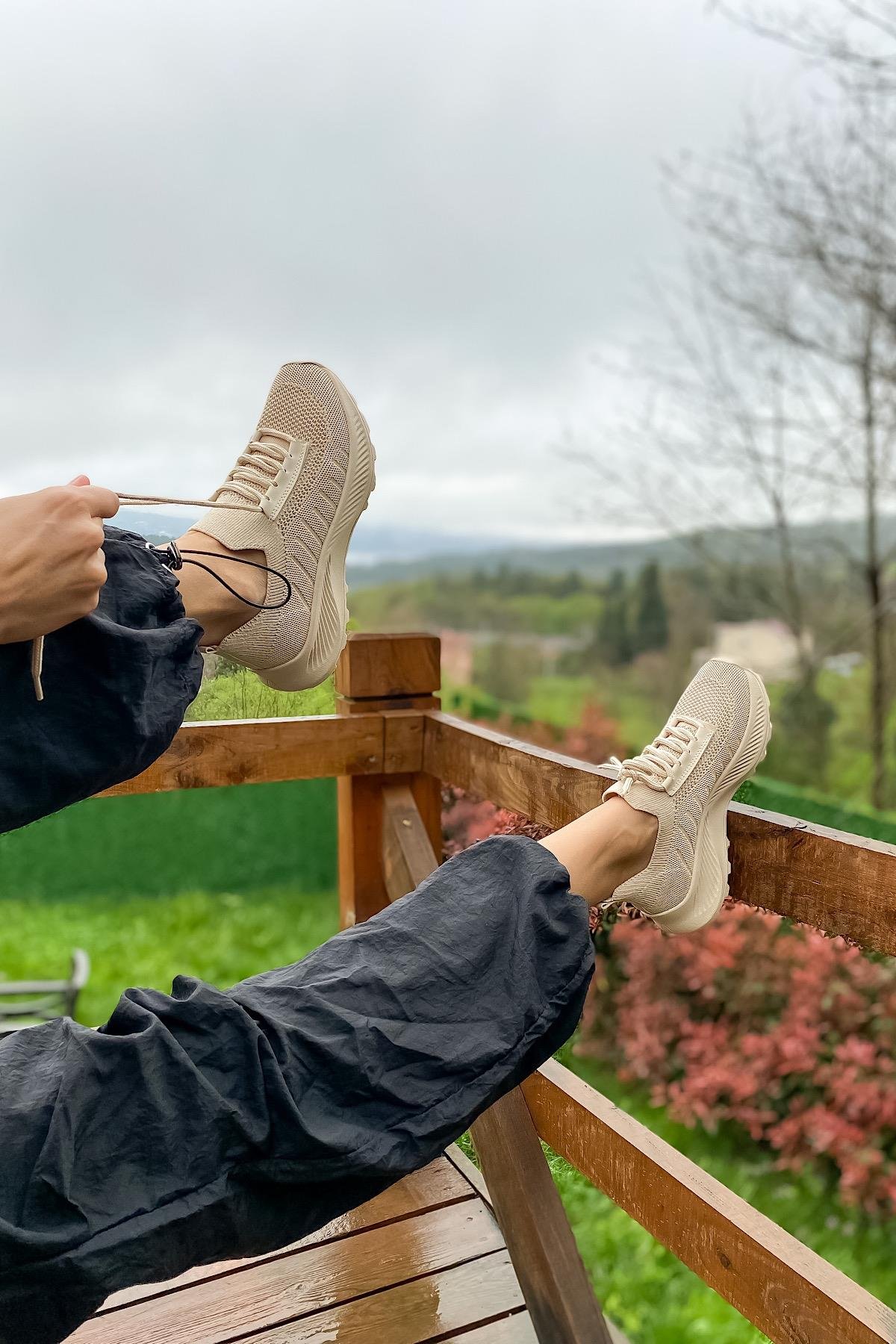 Apel Bej Triko Sneakers Kadın Ayakkabı