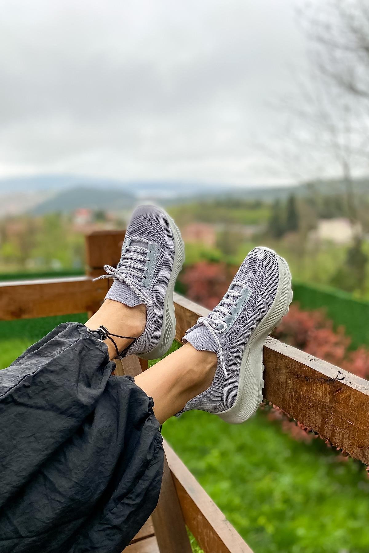 Apel Gri Triko Sneakers Kadın Ayakkabı