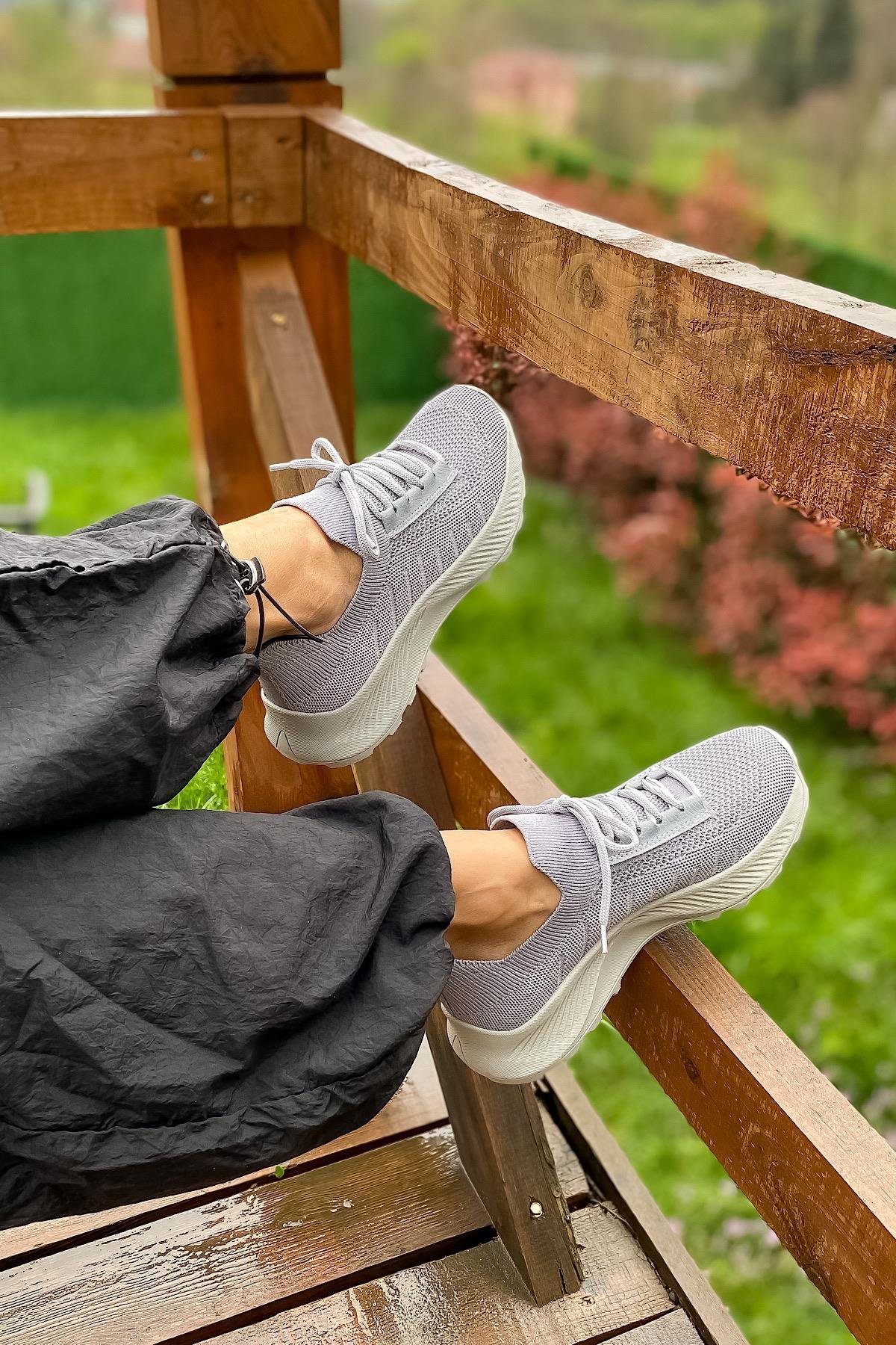 Apel Gri Triko Sneakers Kadın Ayakkabı