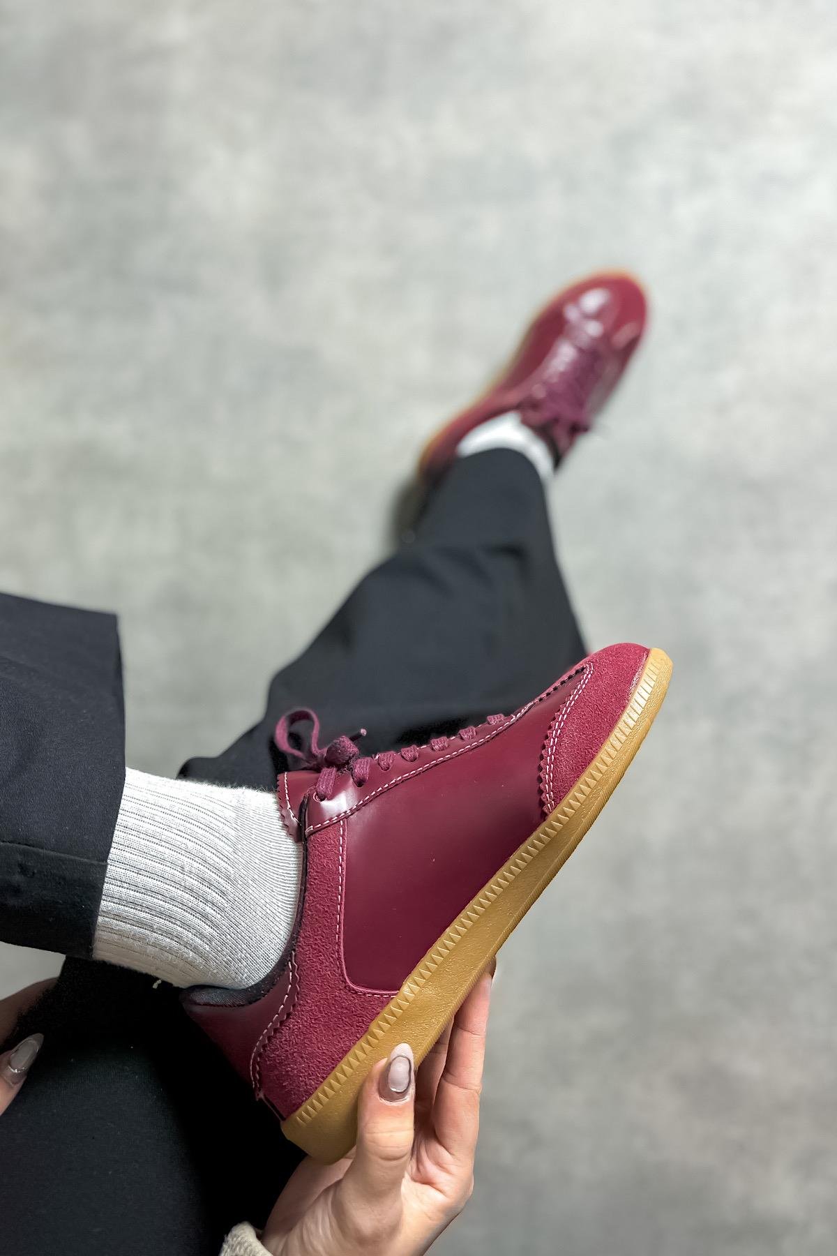 Araz Bordo Cilt Süet Detaylı Kadın Sneakers