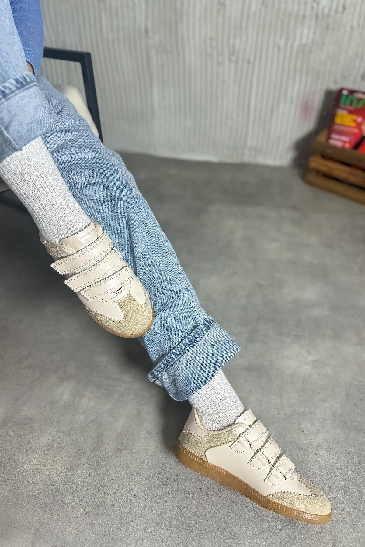 Cırry Bej Cilt Süet Detaylı Cırtlı Kadın Sneakers