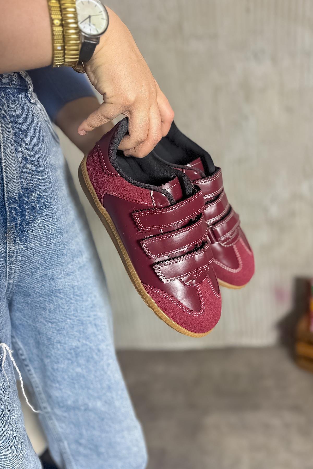 Cırry Bordo Cilt Süet Detaylı Cırtlı Kadın Sneakers