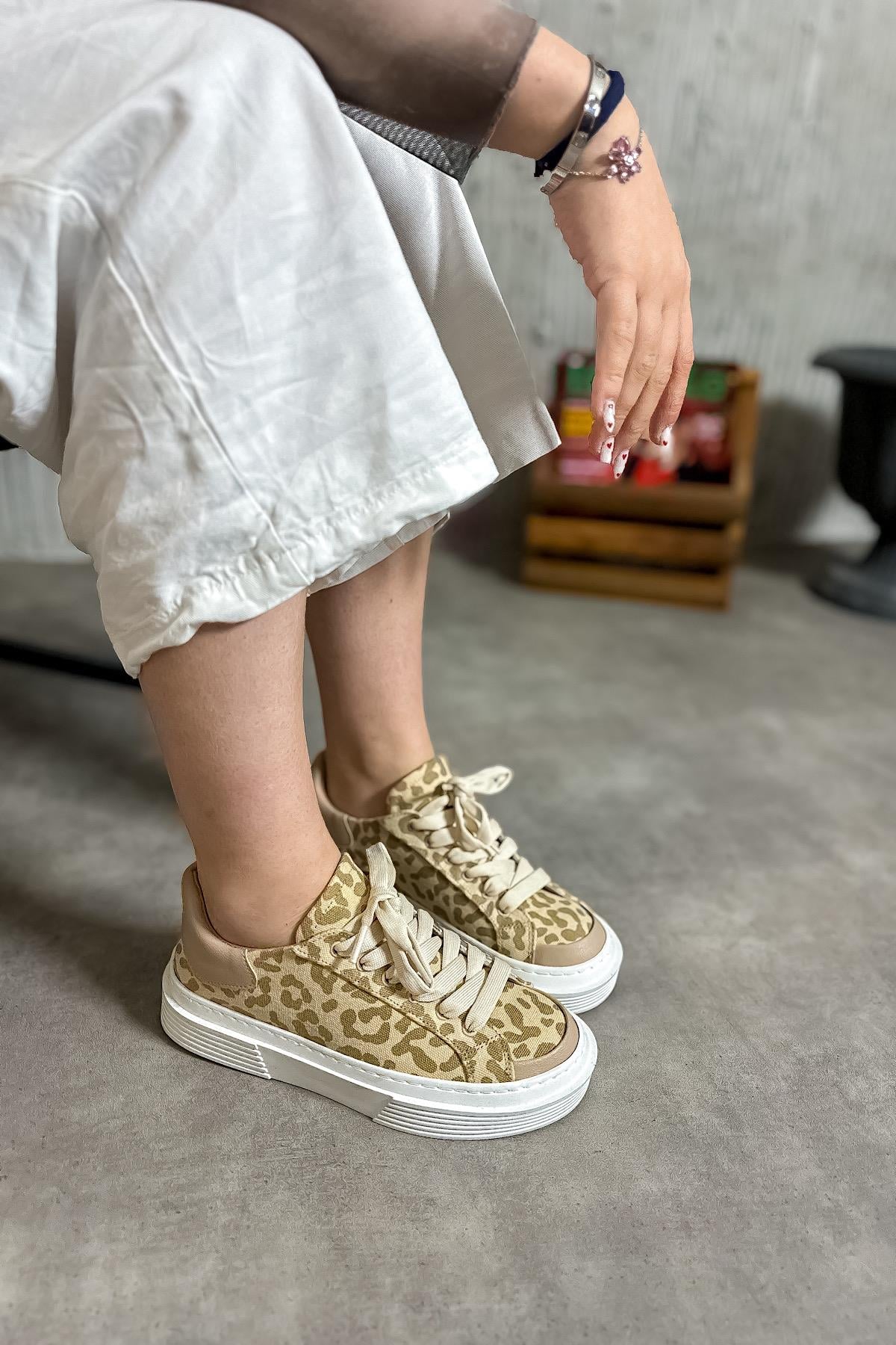 Liar Bej Leopar Desenli Kadın Sneakers