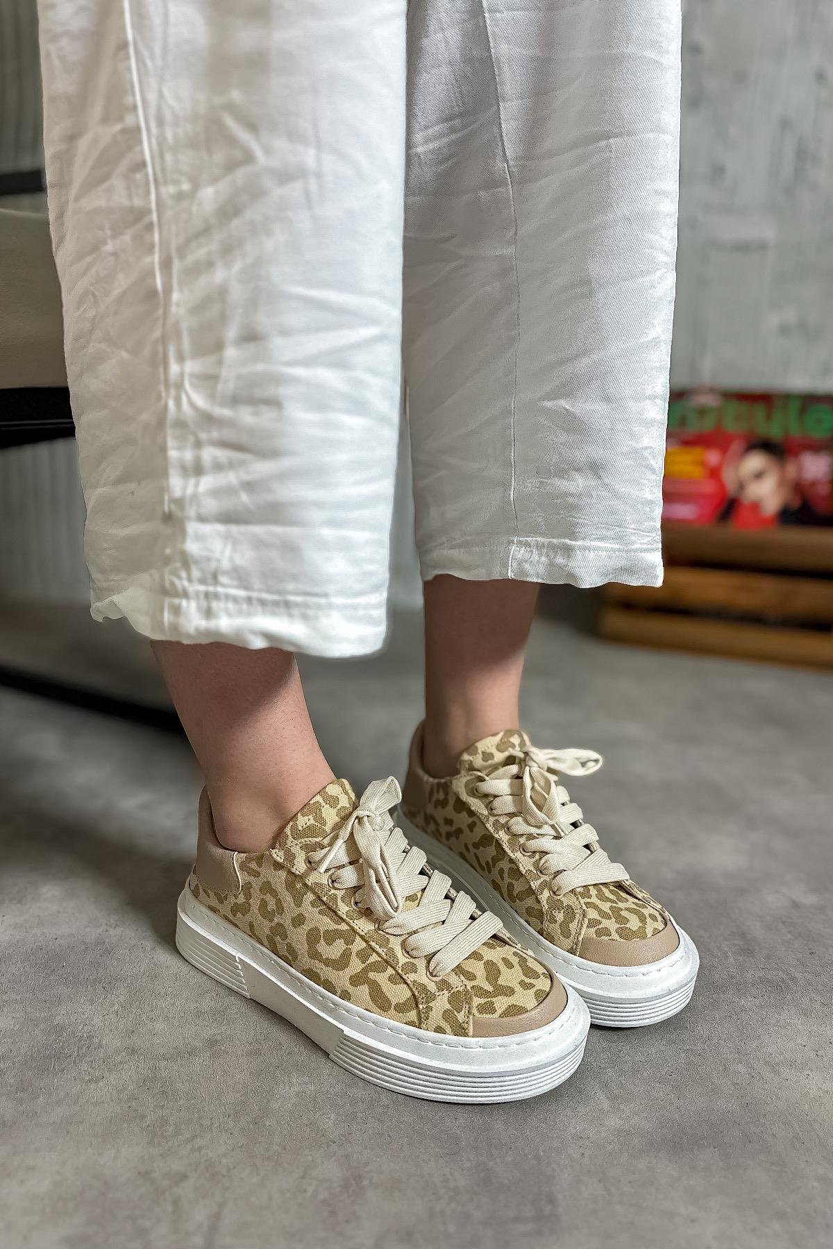Liar Bej Leopar Desenli Kadın Sneakers