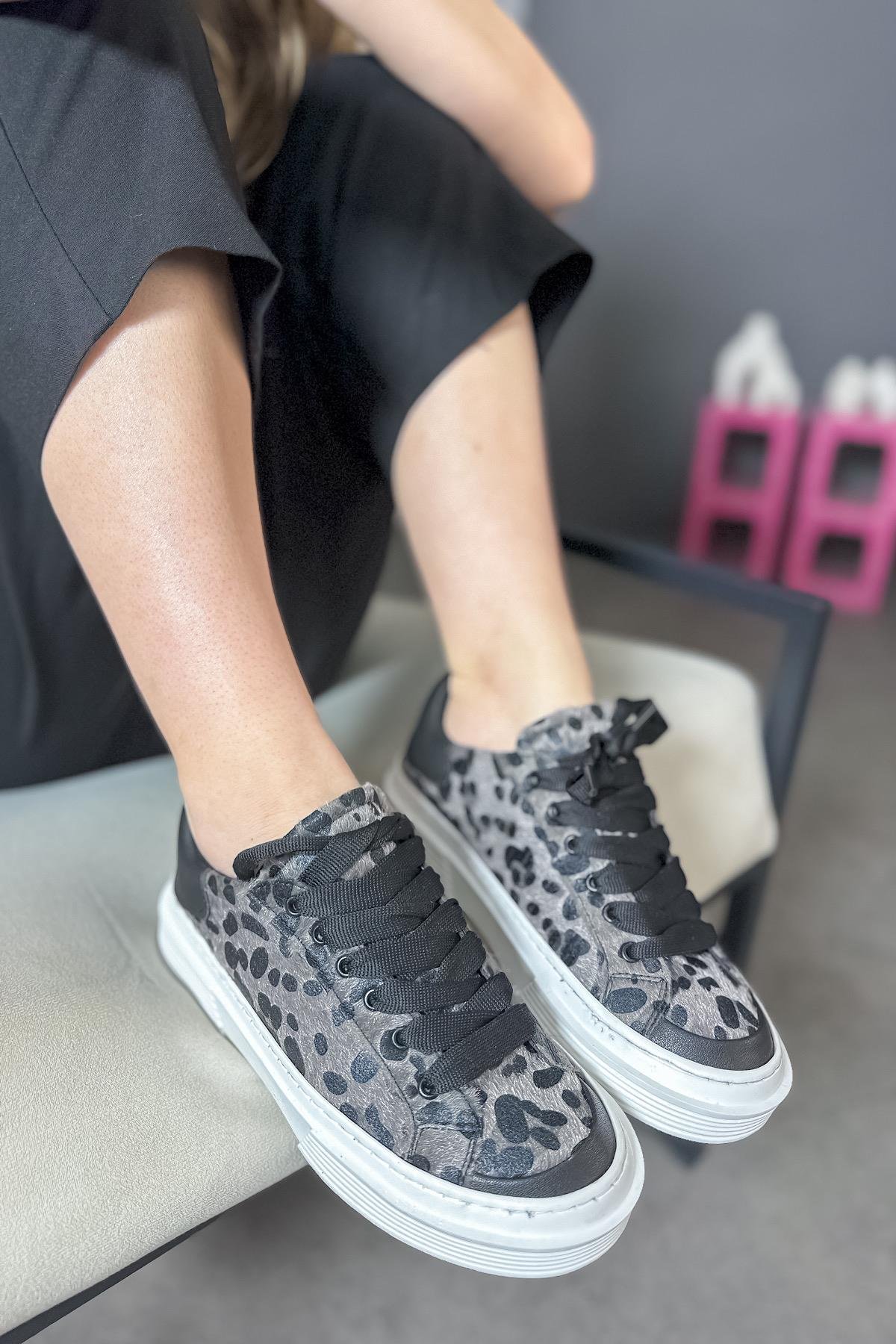 Liar Siyah Leopar Desenli Kadın Sneakers