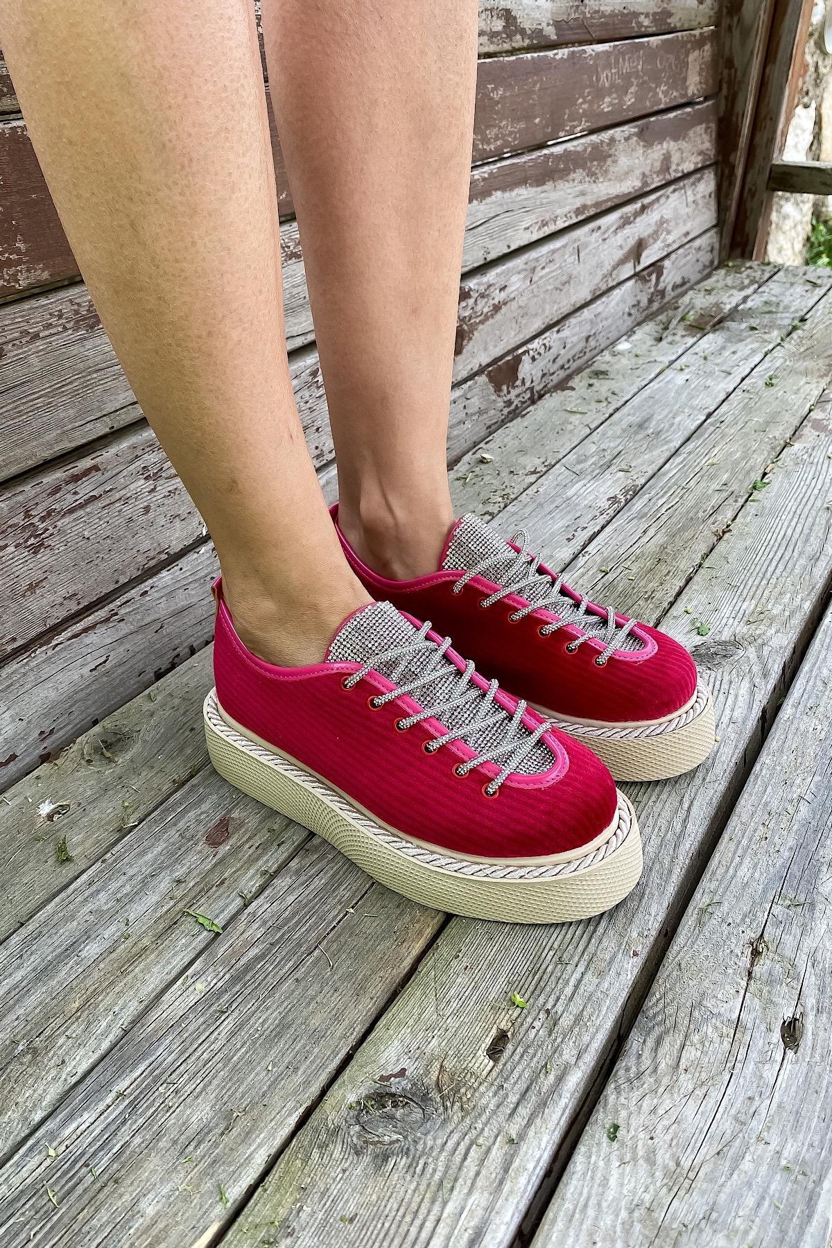 Pear Fuşya Fitilli Taşlı Kadın Sneakers
