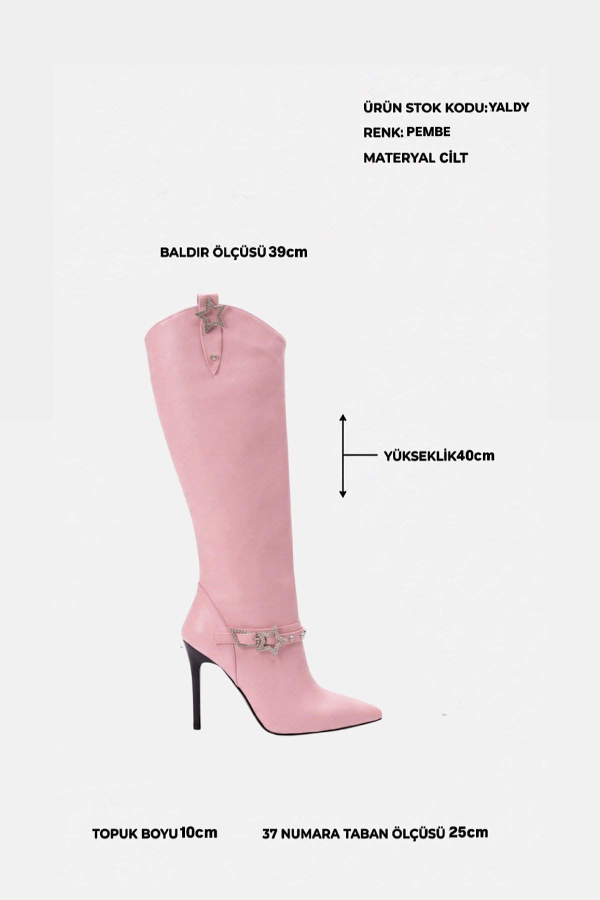 Yaldy Pembe Cilt Toka Detaylı Kadın Topuklu Çizme