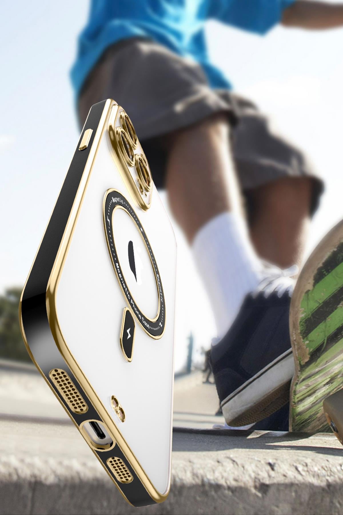 Apple iPhone Uyumlu Şeffaf Buzlu Gold Magsafe Kılıf Pembe - ShinyTECH