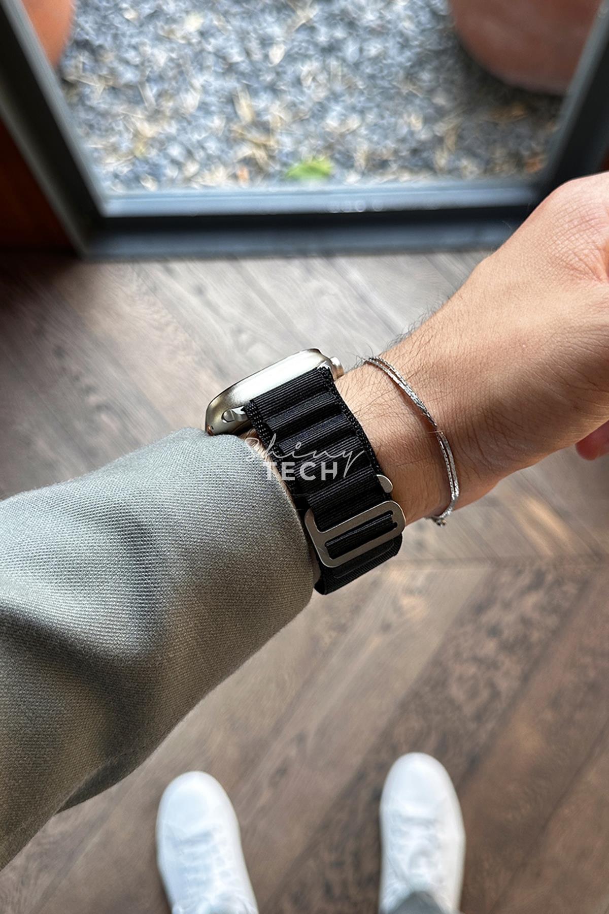 Apple Watch Uyumlu Alpine Loop Kordon Siyah - ShinyTECH